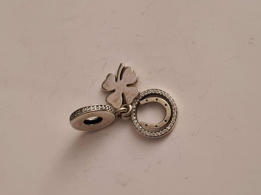 Genuine Pandora Lucky Horse Shoe Clover Pave Good Luck Wedding Gift Charm