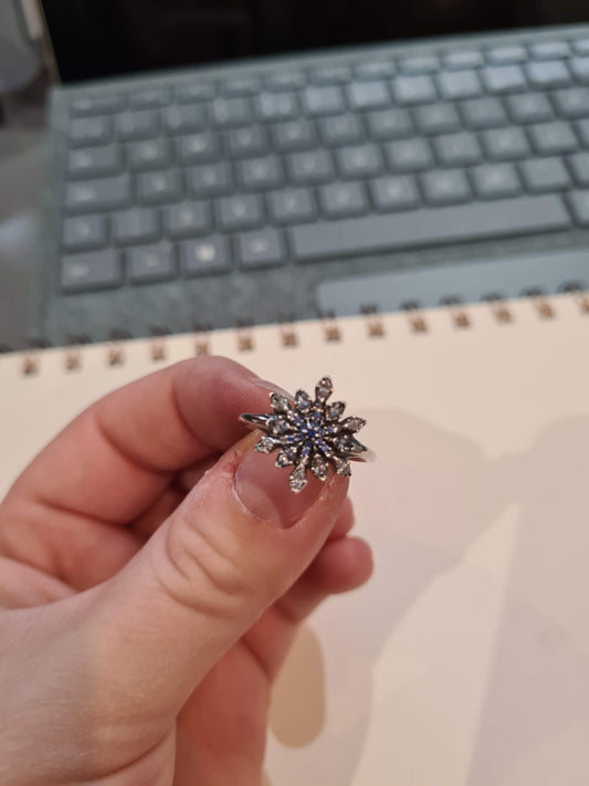 Genuine Pandora Blue Snowflake Christmas Winter Ring Size 52