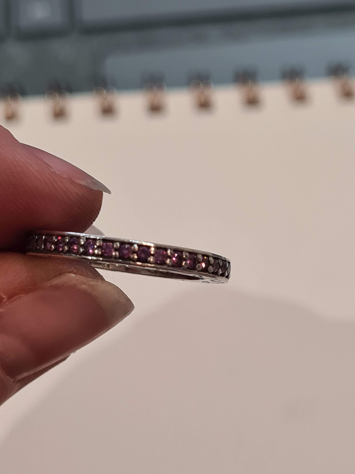 Genuine Pandora Purple Stoned Leaf Ring Eternity Band Size