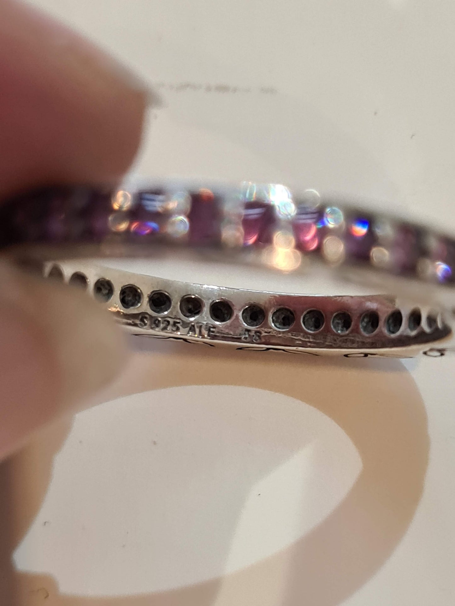 Genuine Pandora Purple Stoned Leaf Ring Eternity Band Size