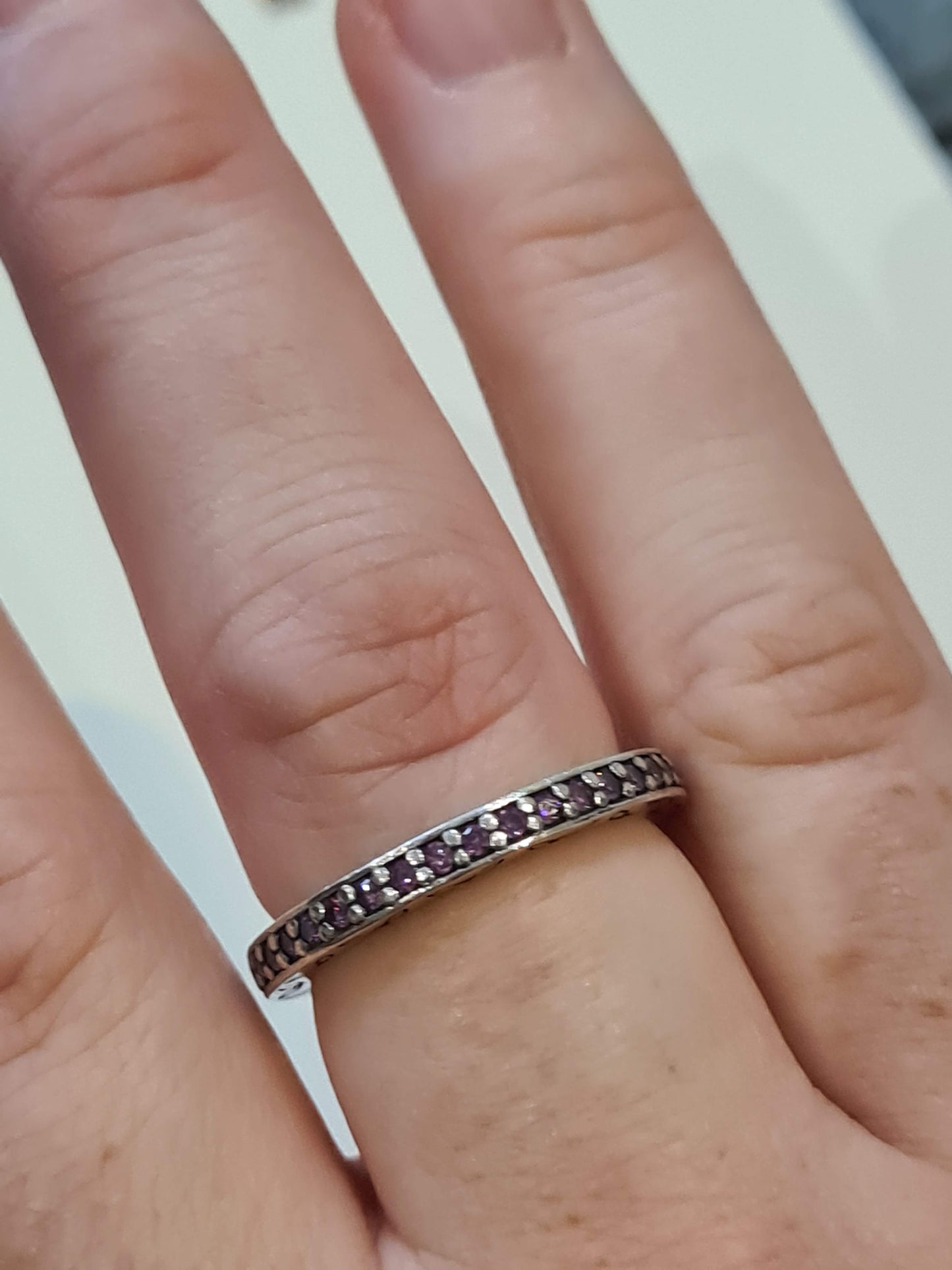 Genuine Pandora Purple Stoned Leaf Ring Eternity Band Size