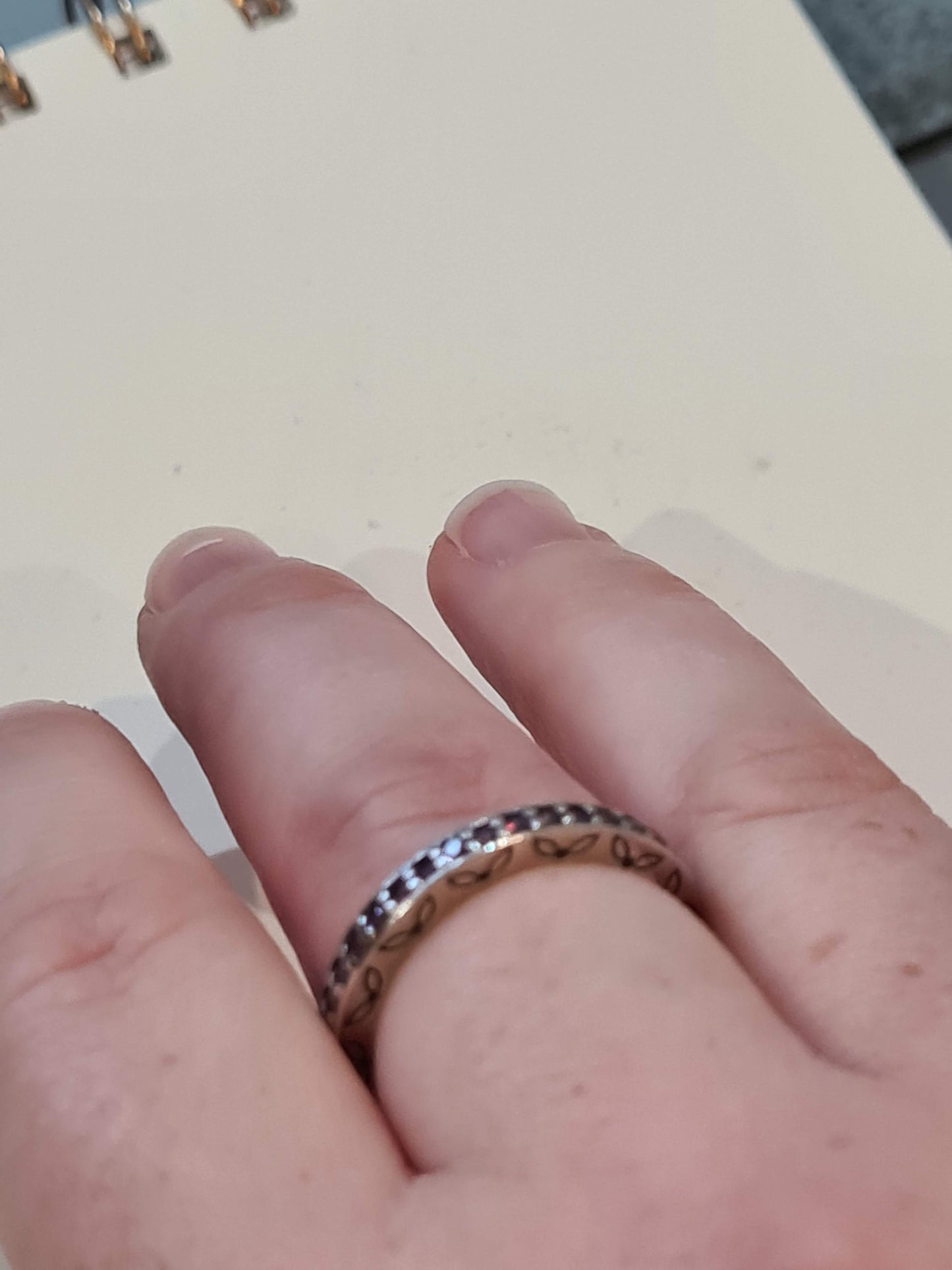 Genuine Pandora Purple Stoned Leaf Ring Eternity Band Size