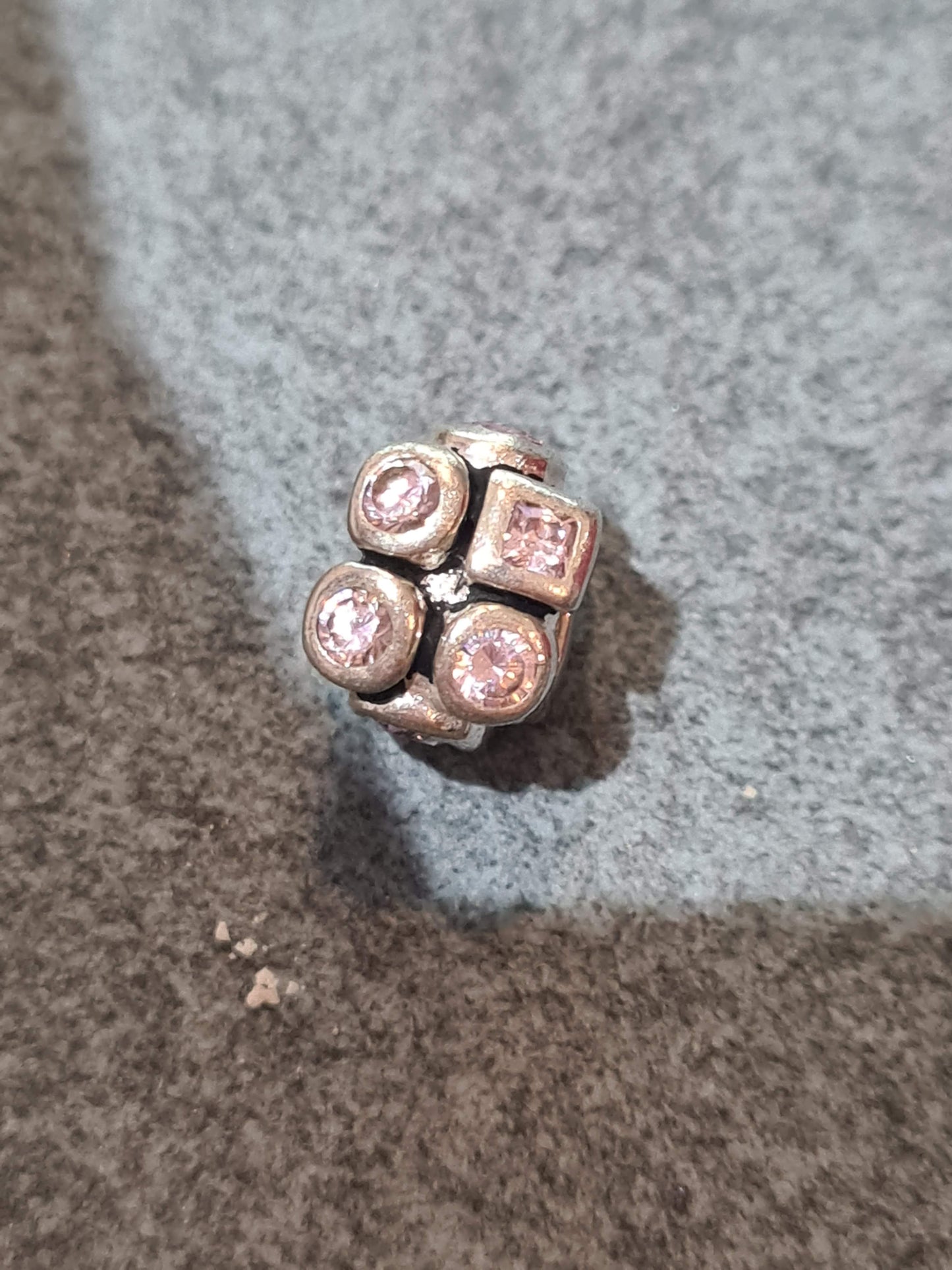 NOT Pandora Cz Silver Charm with Pink Stones