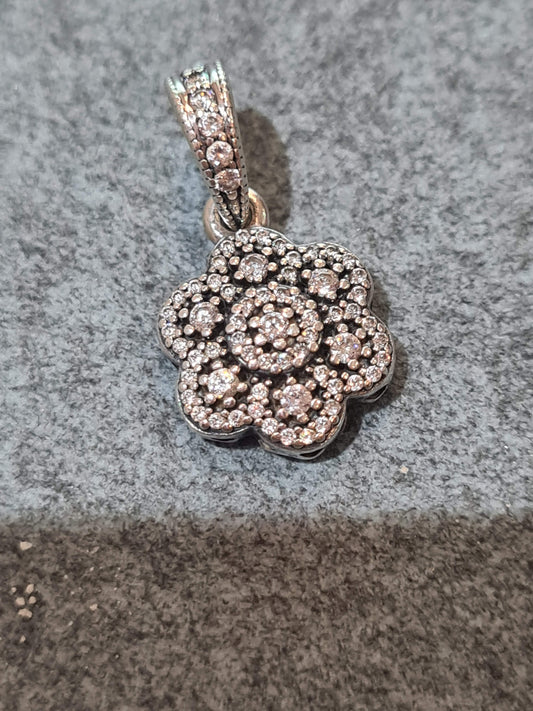 Genuine Pandora Crystal Flower Pendant Charm Necklace 45cm Chain