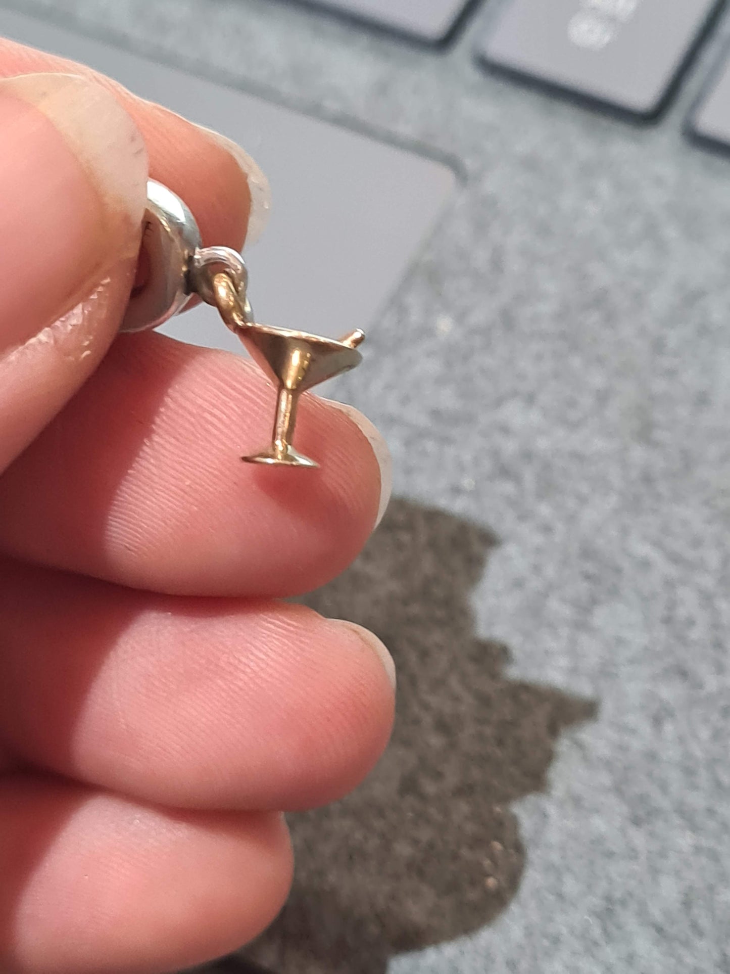 Genuine Pandora 14k Gold Cocktail Glass with Red Cherry Stone