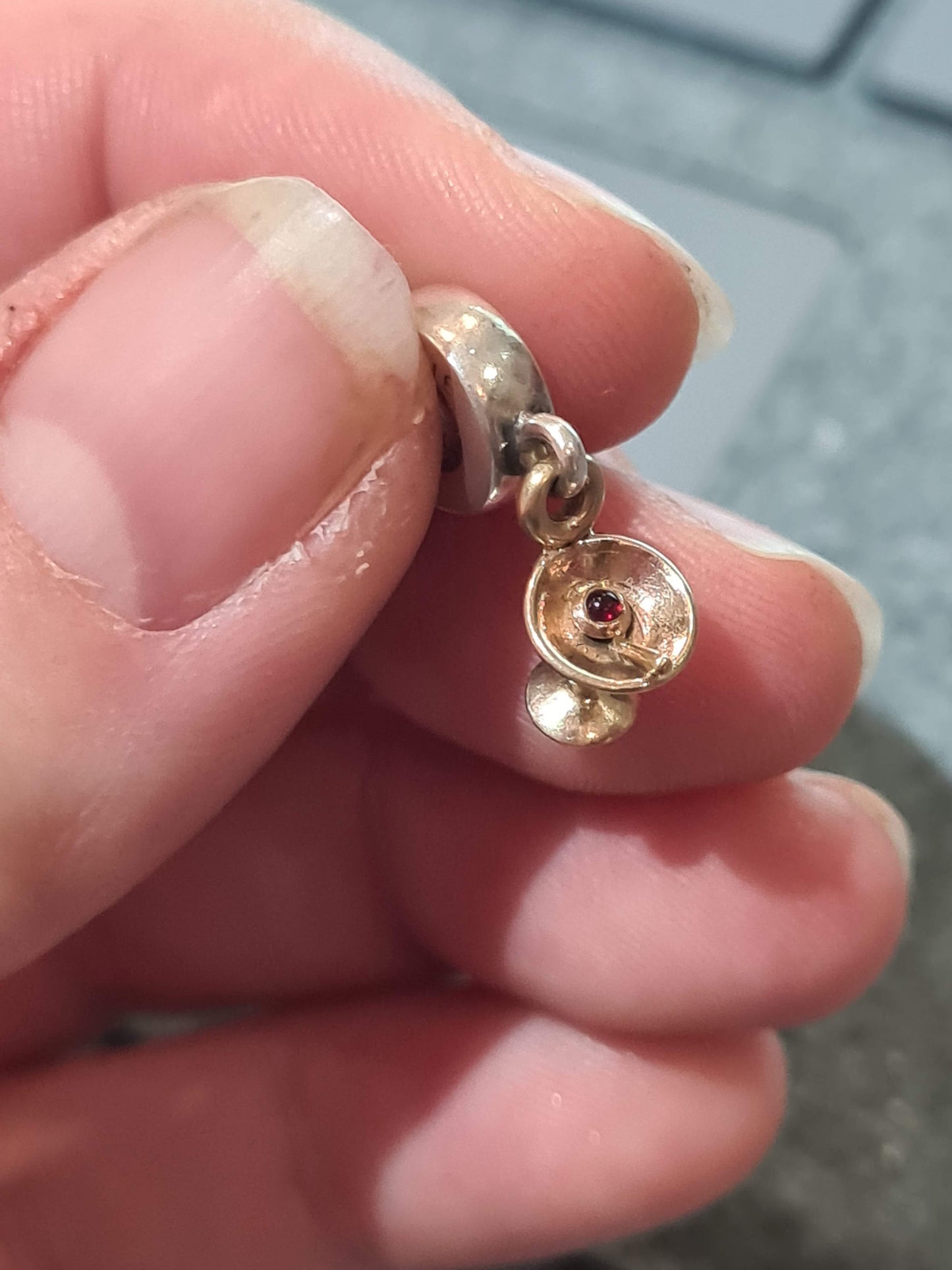Genuine Pandora 14k Gold Cocktail Glass with Red Cherry Stone