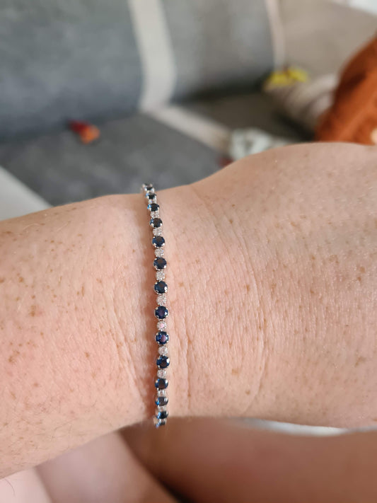 Genuine Pandora Blue and White Pave Tennis Bracelet SIZE 2