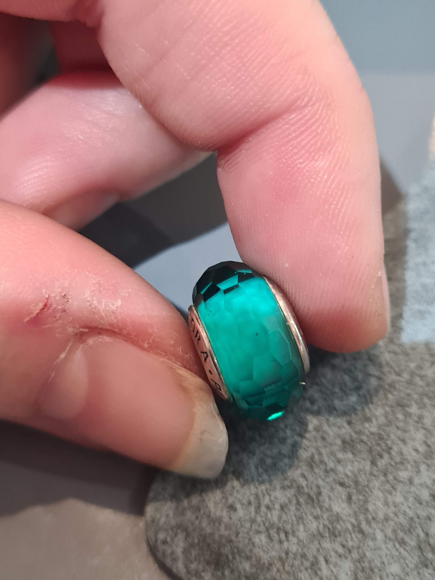 Genuine Pandora Teal Green Blue SPARKLE Charm Murano Glass