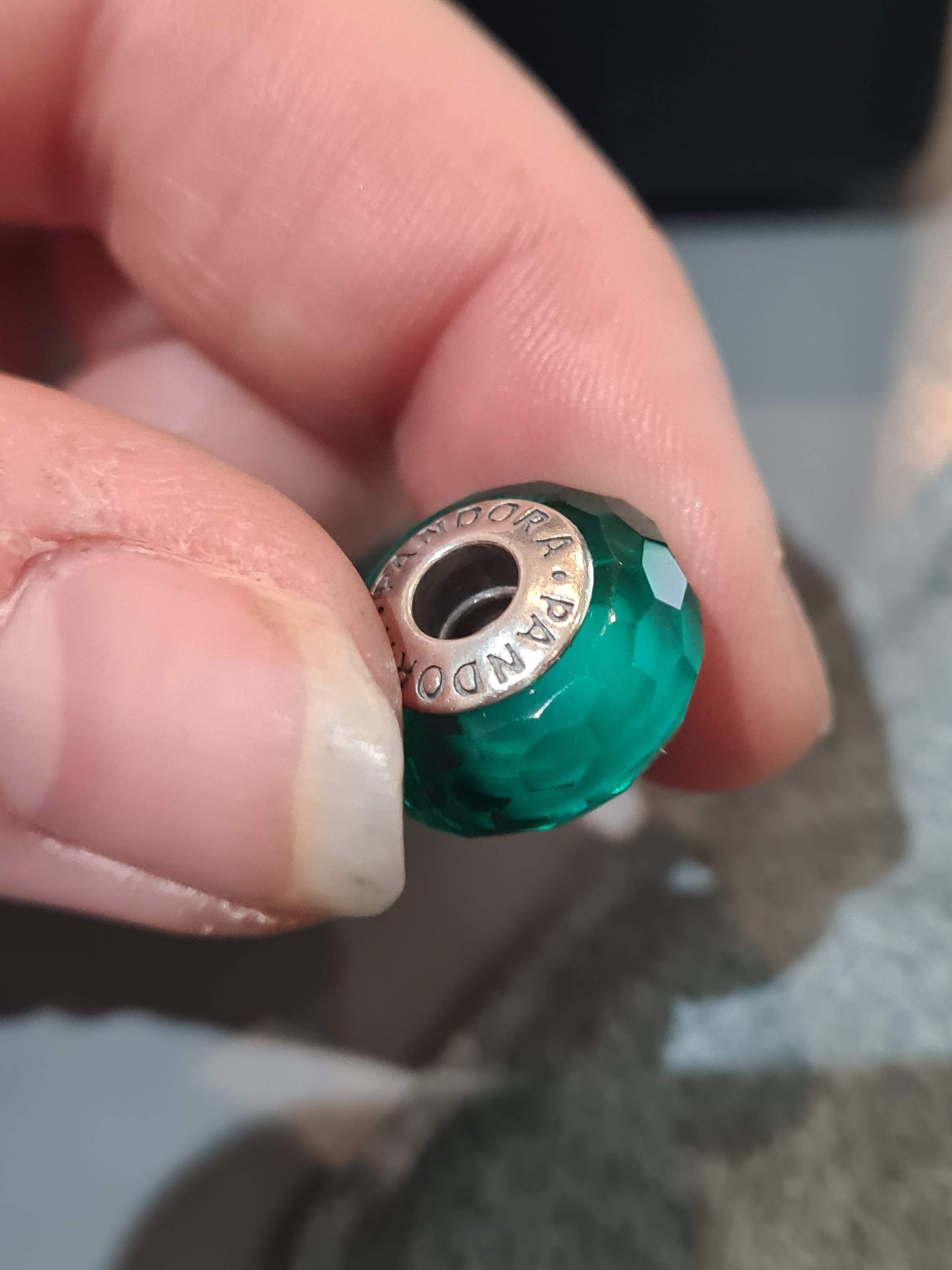 Genuine Pandora Teal Green Blue SPARKLE Charm Murano Glass