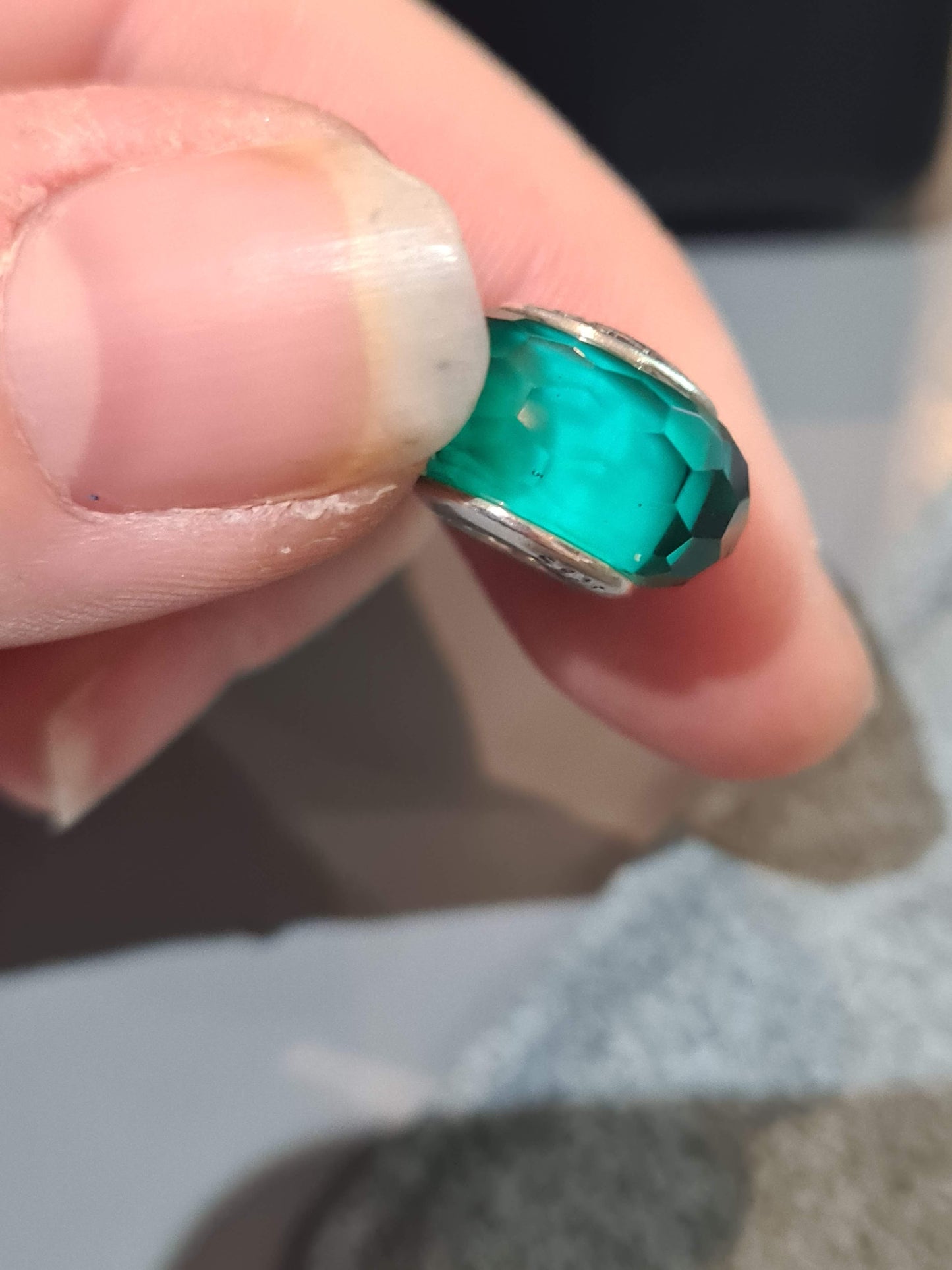 Genuine Pandora Teal Green Blue SPARKLE Charm Murano Glass