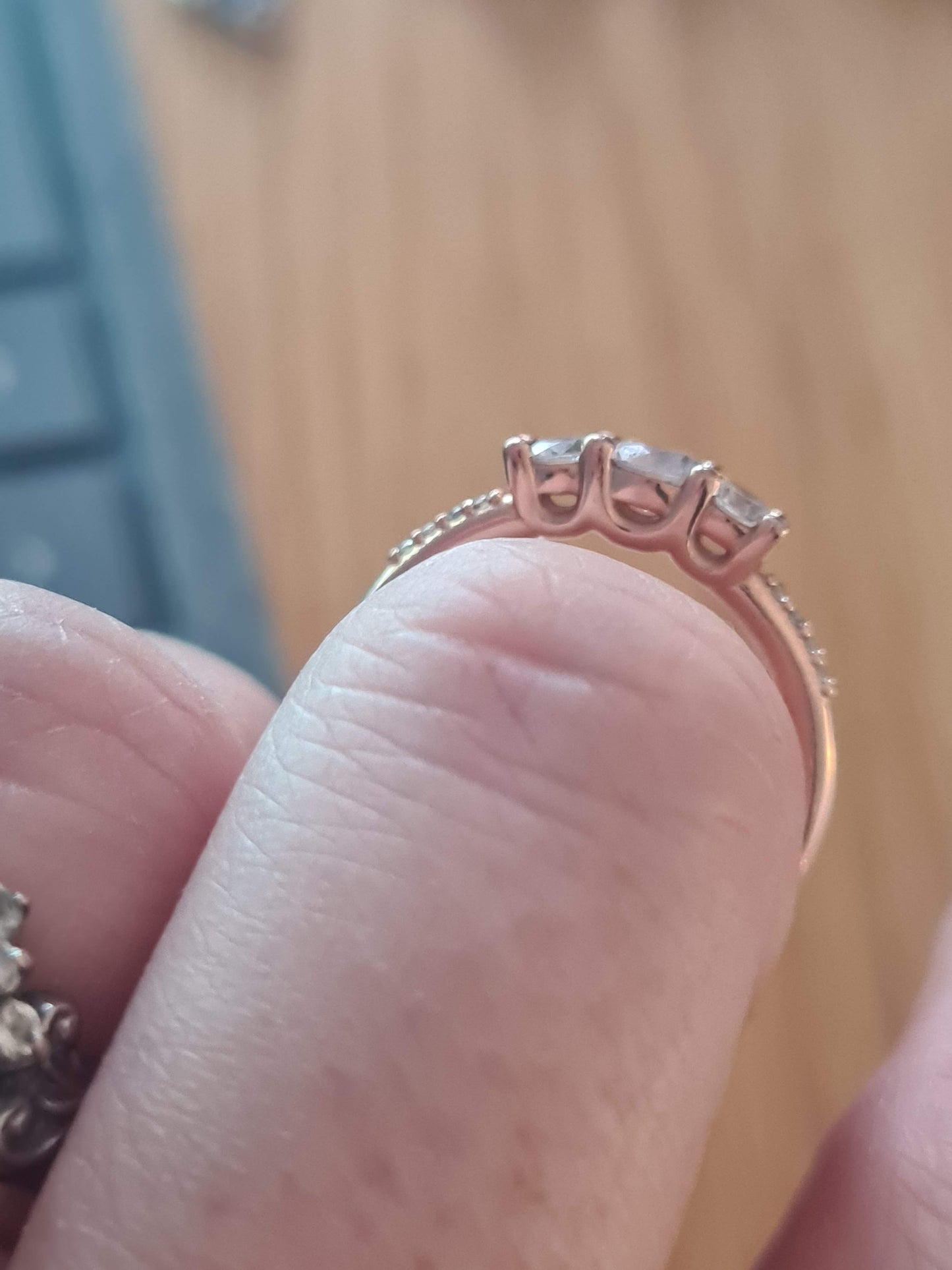 Genuine Pandora Rose Gold Three Stone Ring in Size 48