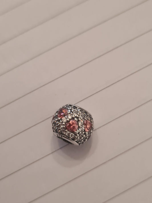 Genuine Pandora Clear Pave Ball with Pink Hearts