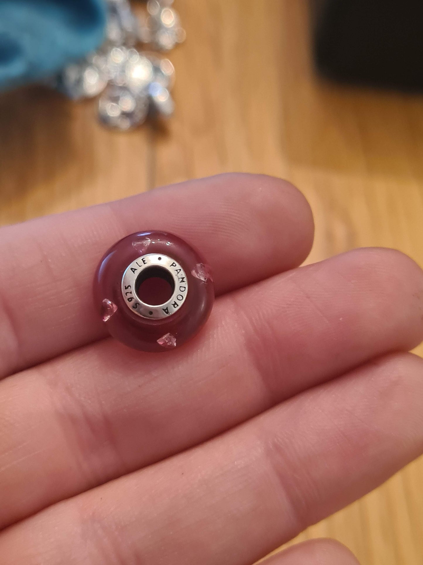 Genuine Pandora Cerise Pink Glass Charm with Sparkle CZ Heart