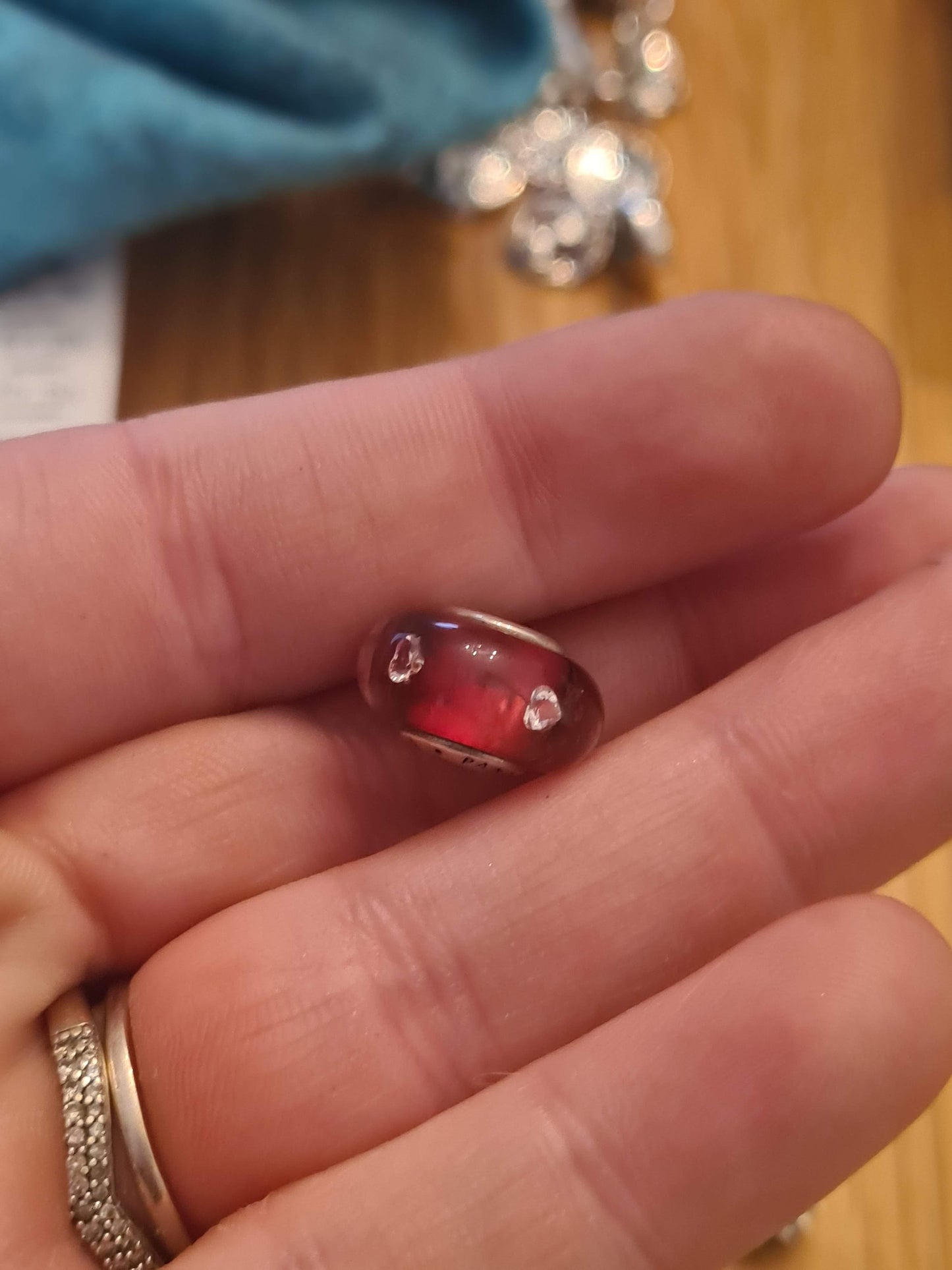 Genuine Pandora Cerise Pink Glass Charm with Sparkle CZ Heart