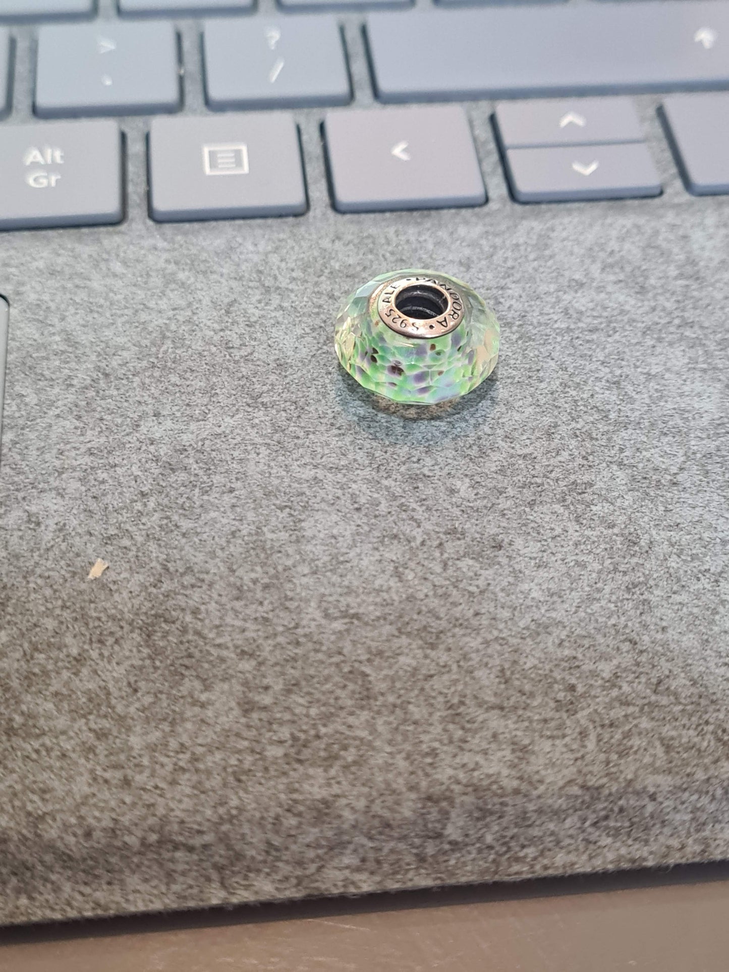 Genuine Pandora Green and Purple and White Firework Murano Glass Charm