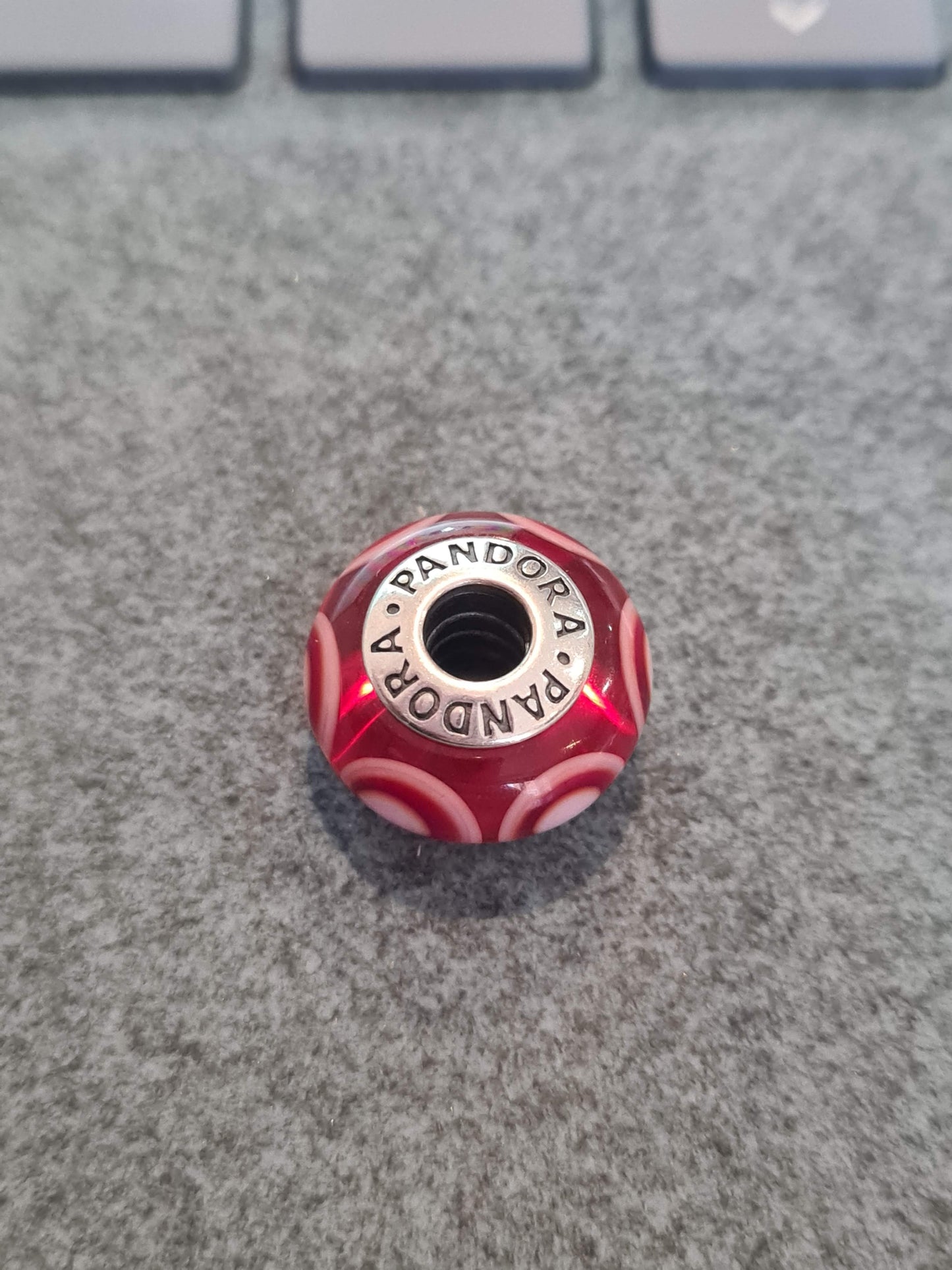 Genuine Pandora Red and White Bullseye Glass Murano Charm