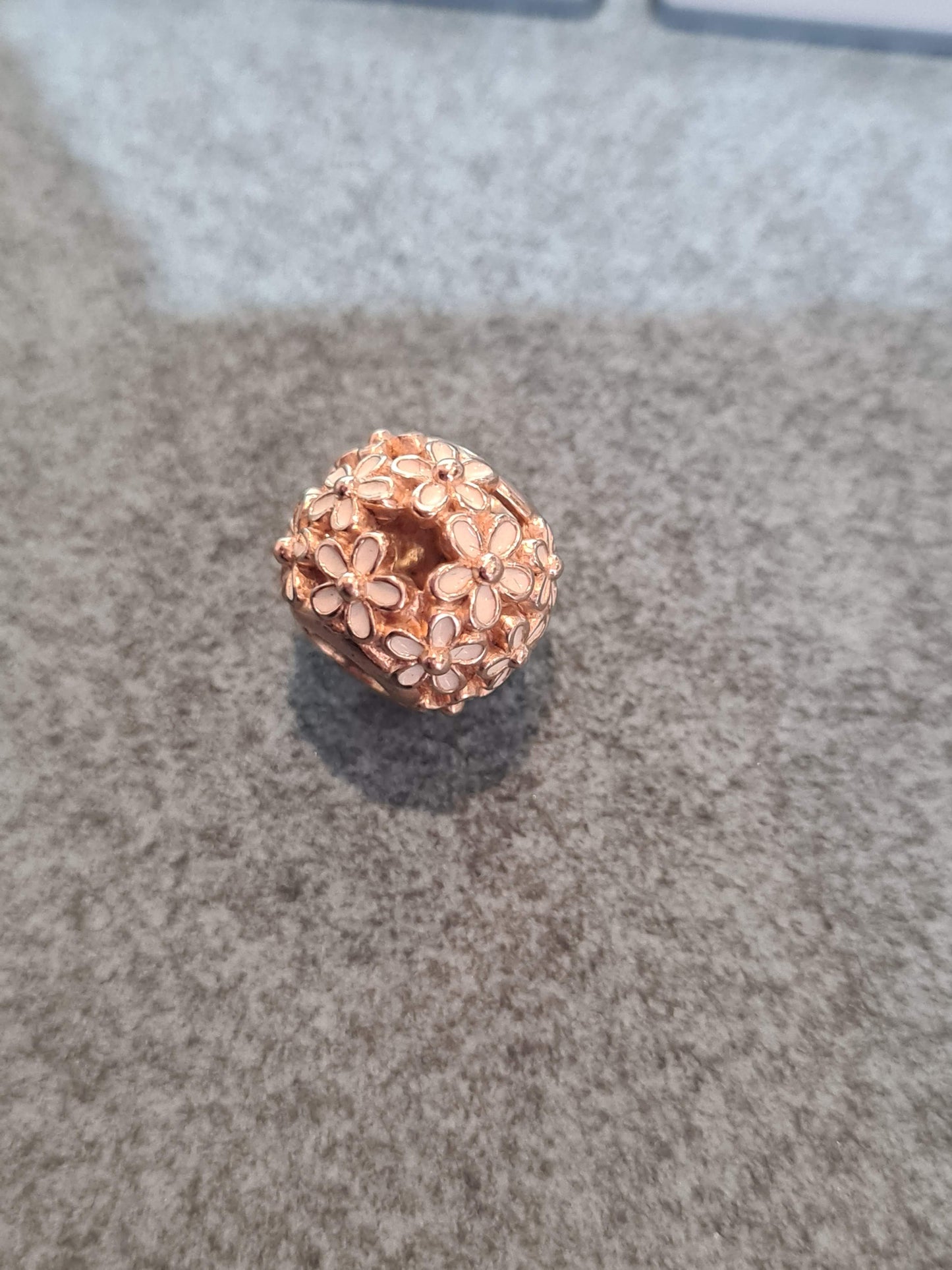 Genuine Pandora Rose Gold White Enamel Openwork Flower Charm