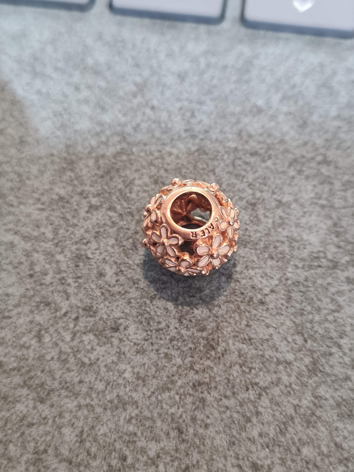 Genuine Pandora Rose Gold White Enamel Openwork Flower Charm