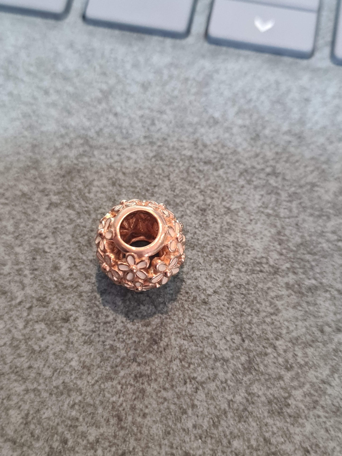 Genuine Pandora Rose Gold White Enamel Openwork Flower Charm