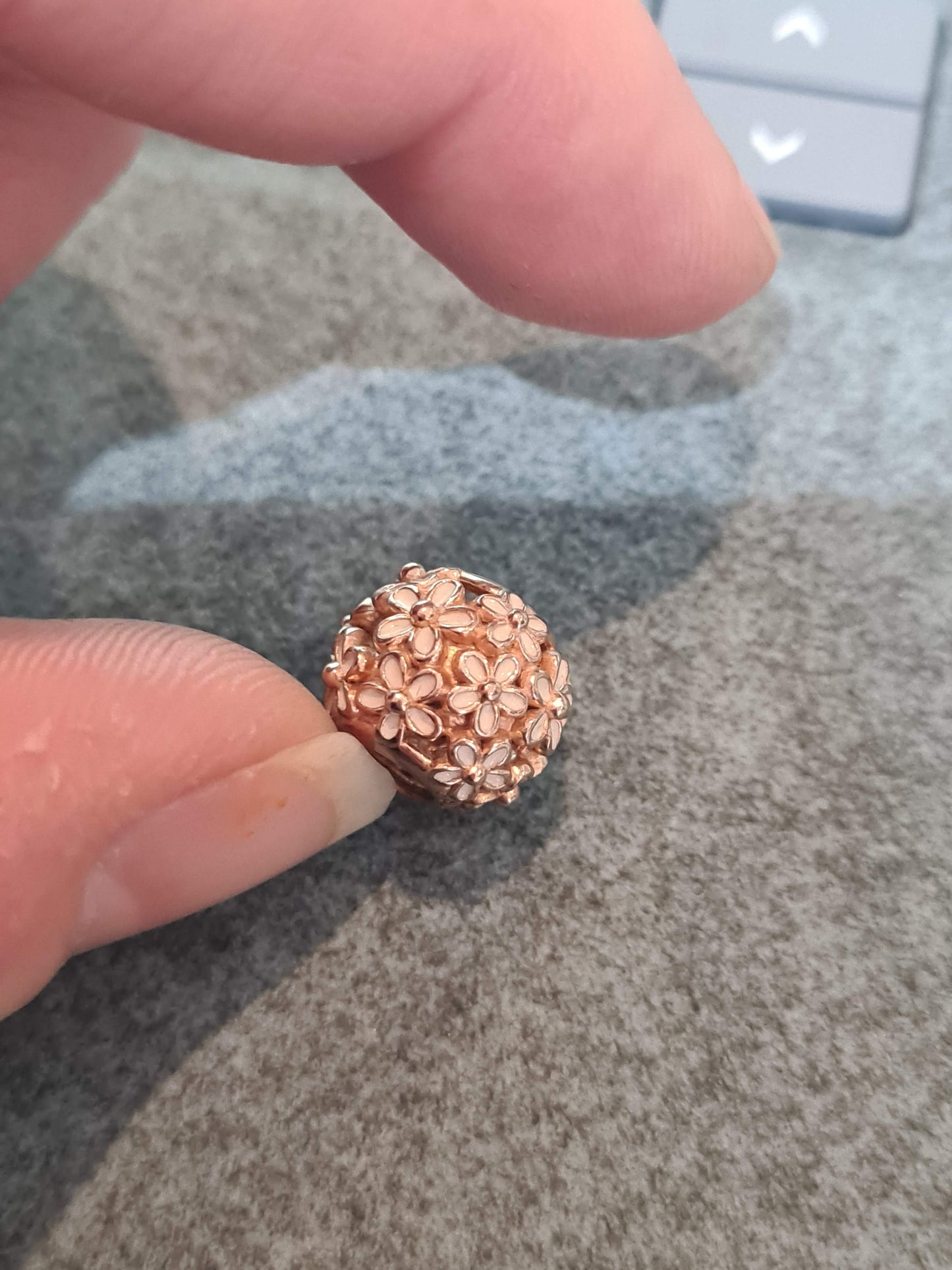Genuine Pandora Rose Gold White Enamel Openwork Flower Charm