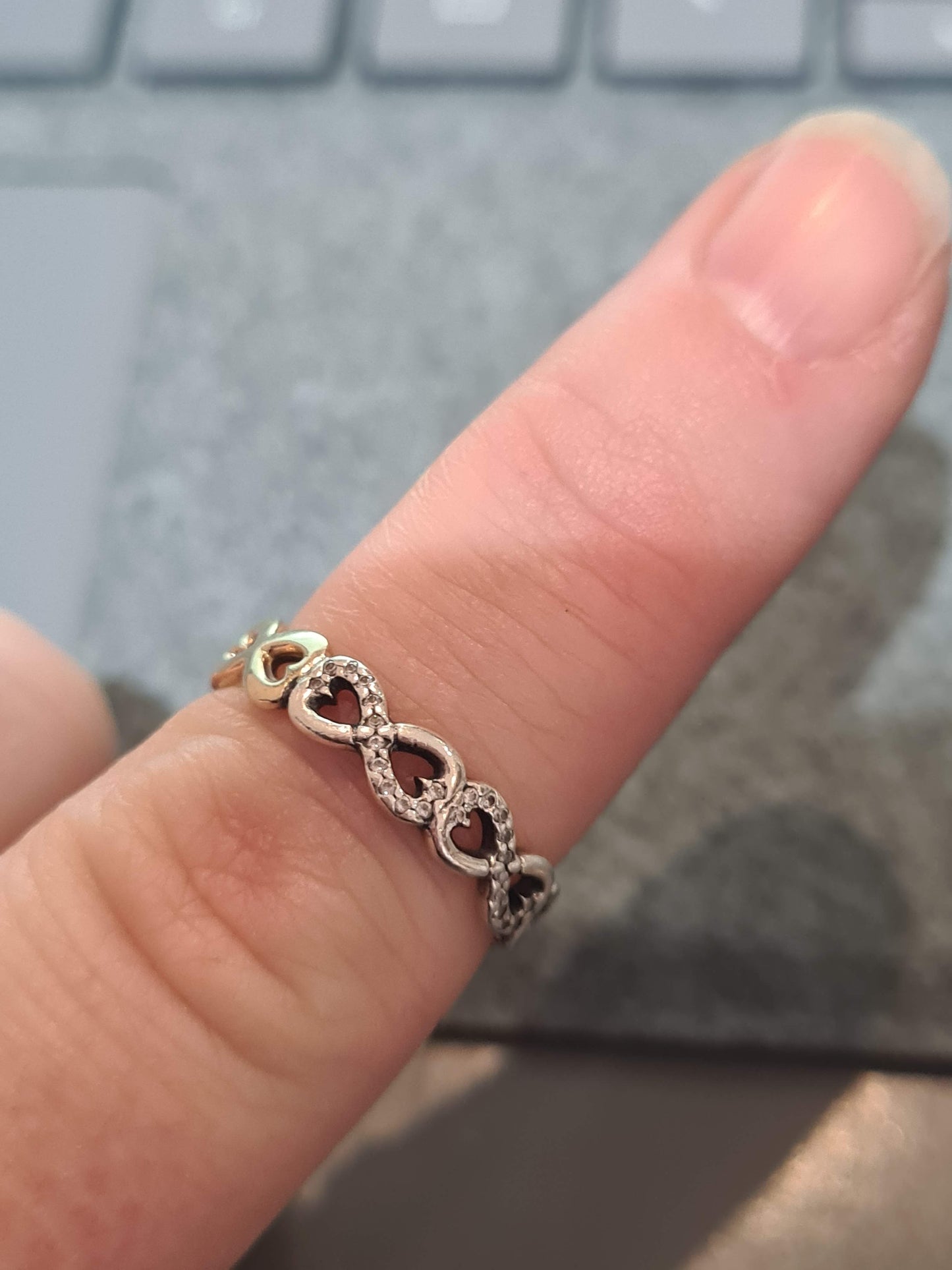 Genuine Pandora Two Tone Pave Infinity Ring Size 60