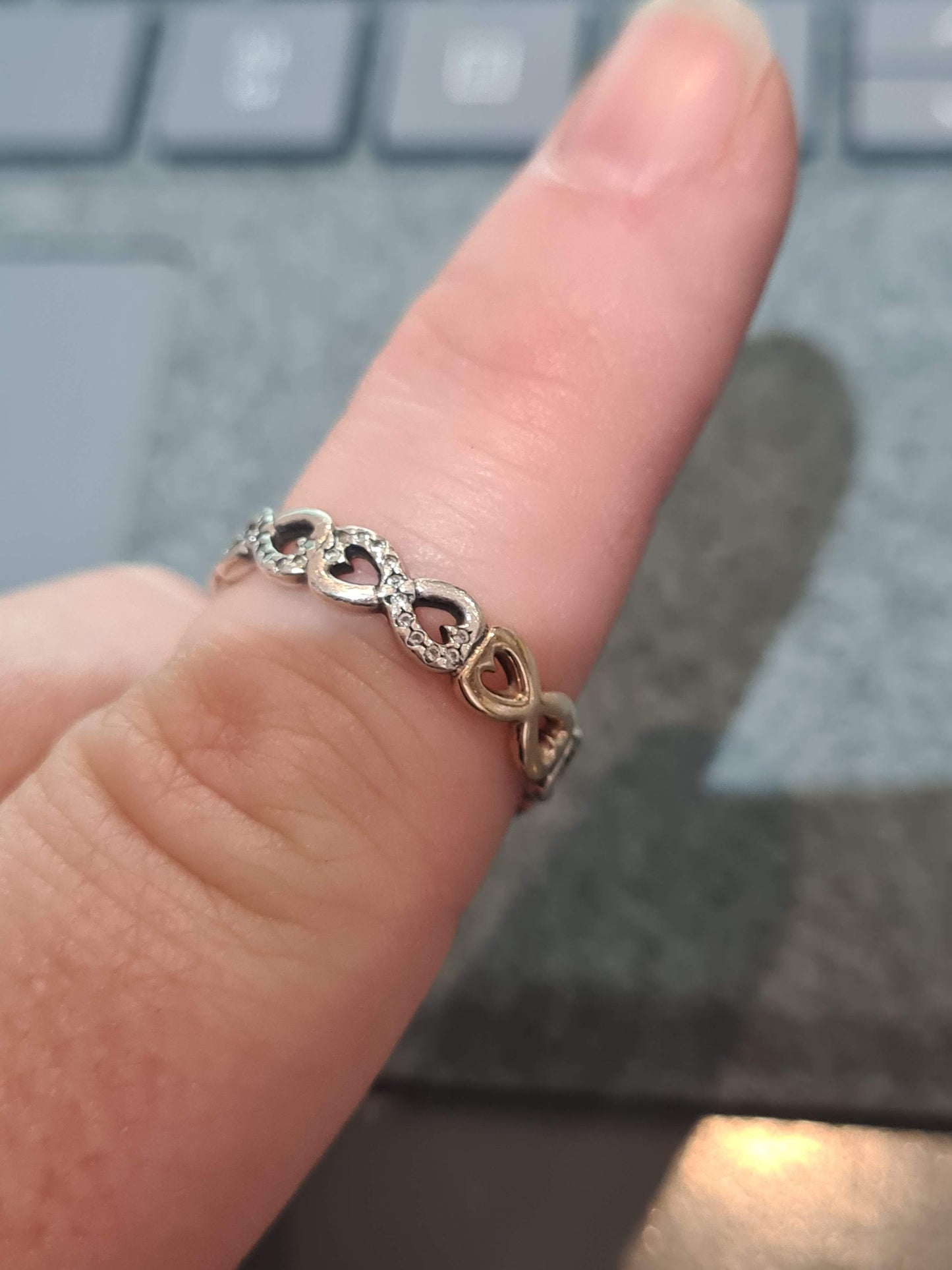 Genuine Pandora Two Tone Pave Infinity Ring Size 60