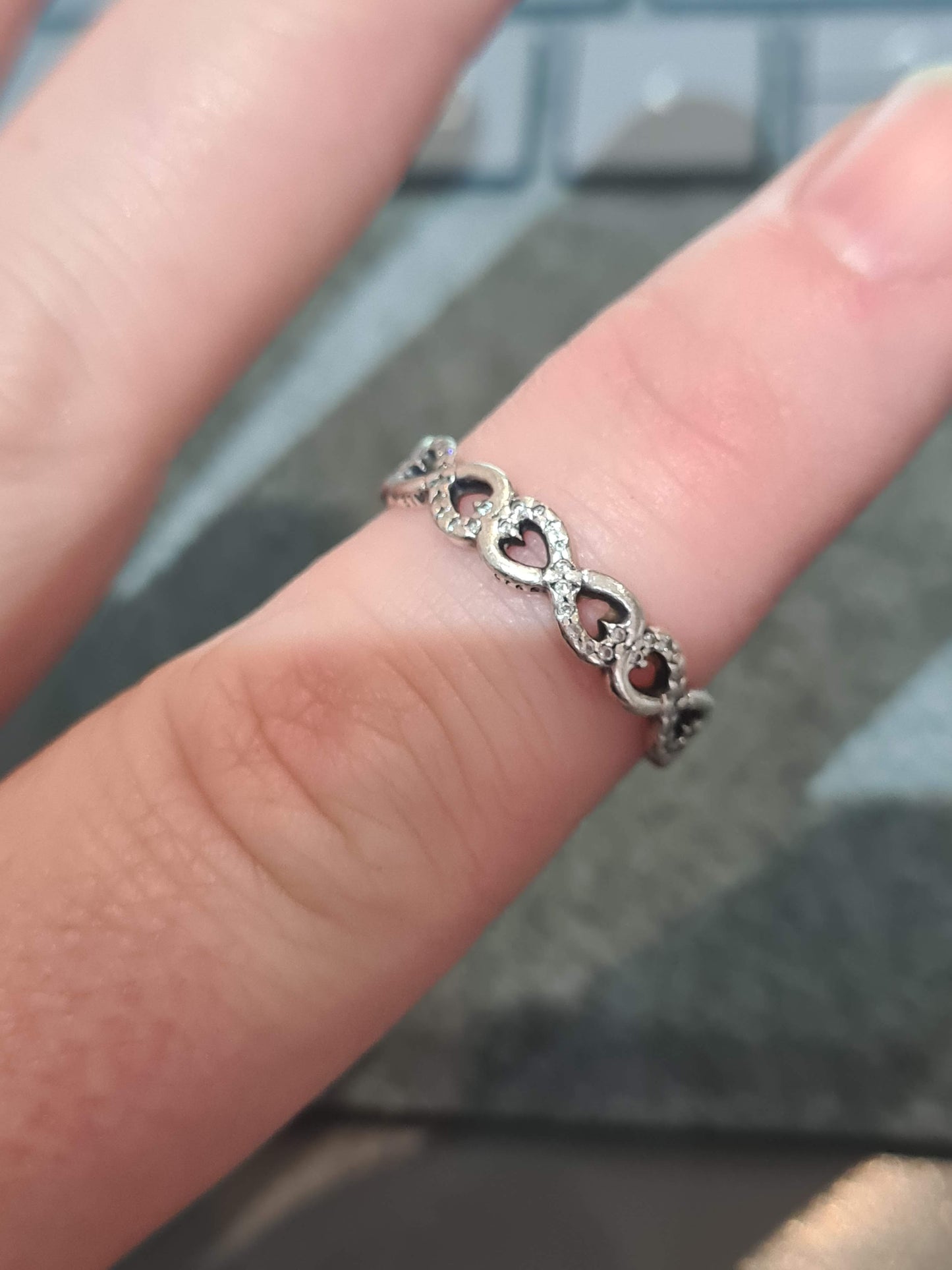 Genuine Pandora Two Tone Pave Infinity Ring Size 60