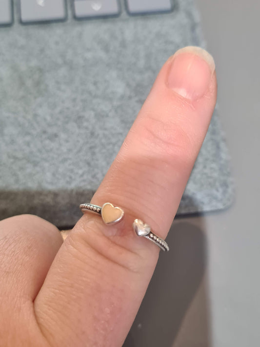 Genuine Pandora Enamel Heart and Silver Heart Open Ring Size 48