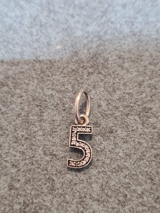 Genuine Pandora Number 5 Dangle Pave Charm