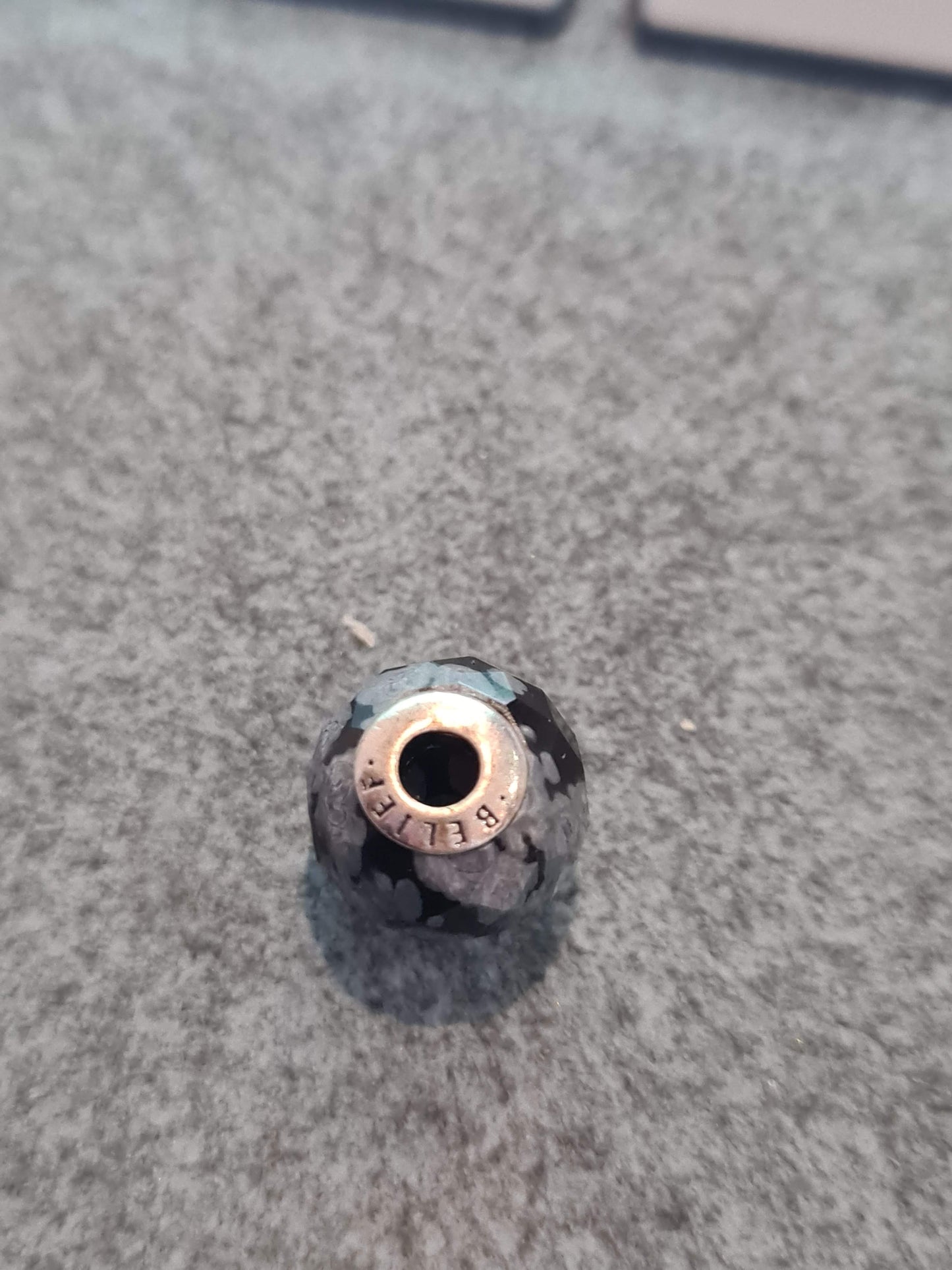 Genuine Pandora Belief Essence Charms Real Gemstone Obsidian Stone Grey and Black