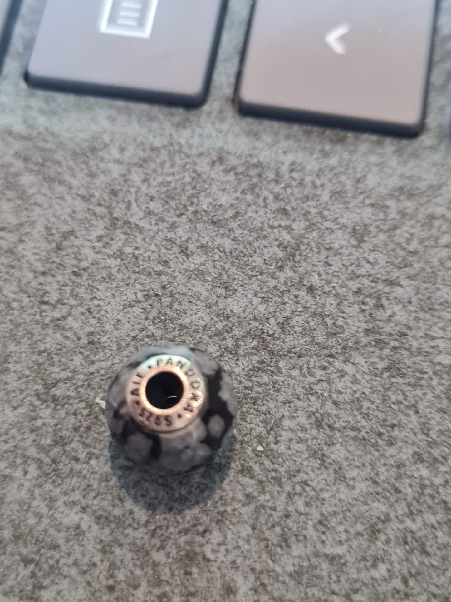 Genuine Pandora Belief Essence Charms Real Gemstone Obsidian Stone Grey and Black