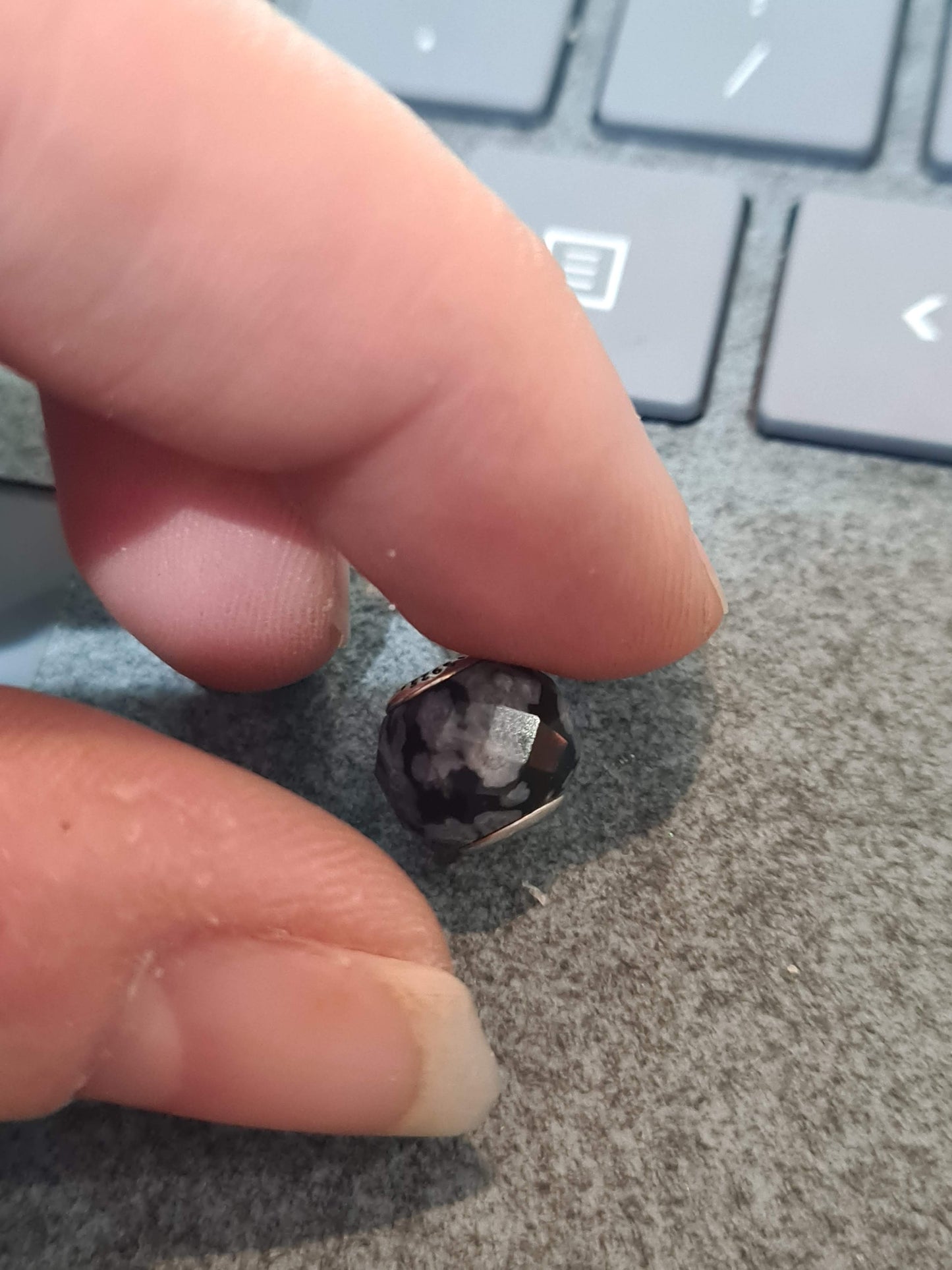 Genuine Pandora Belief Essence Charms Real Gemstone Obsidian Stone Grey and Black