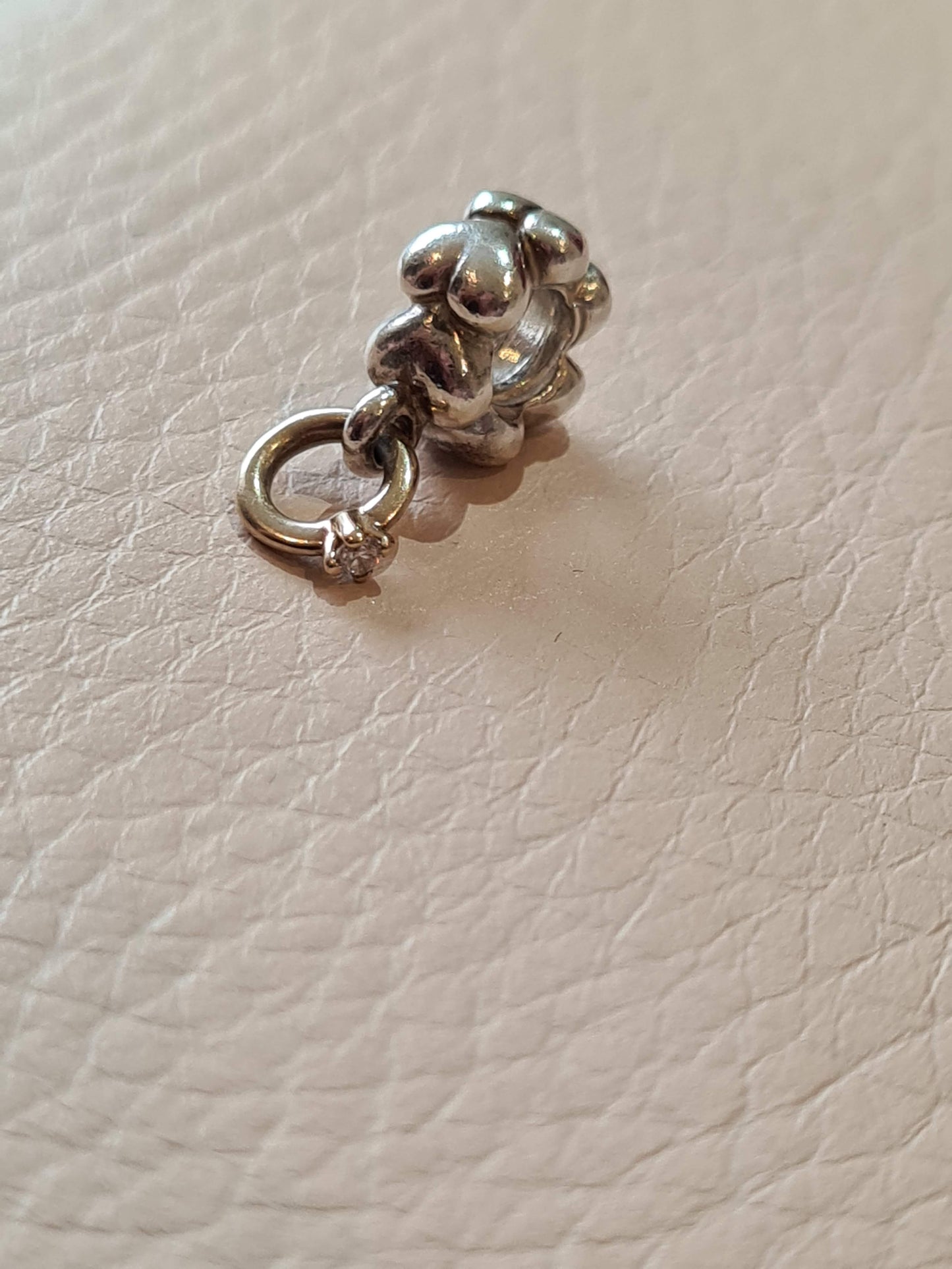 Genuine Pandora 'I Do' Engagement Ring in Gold with Small Diamond Dangle Charm