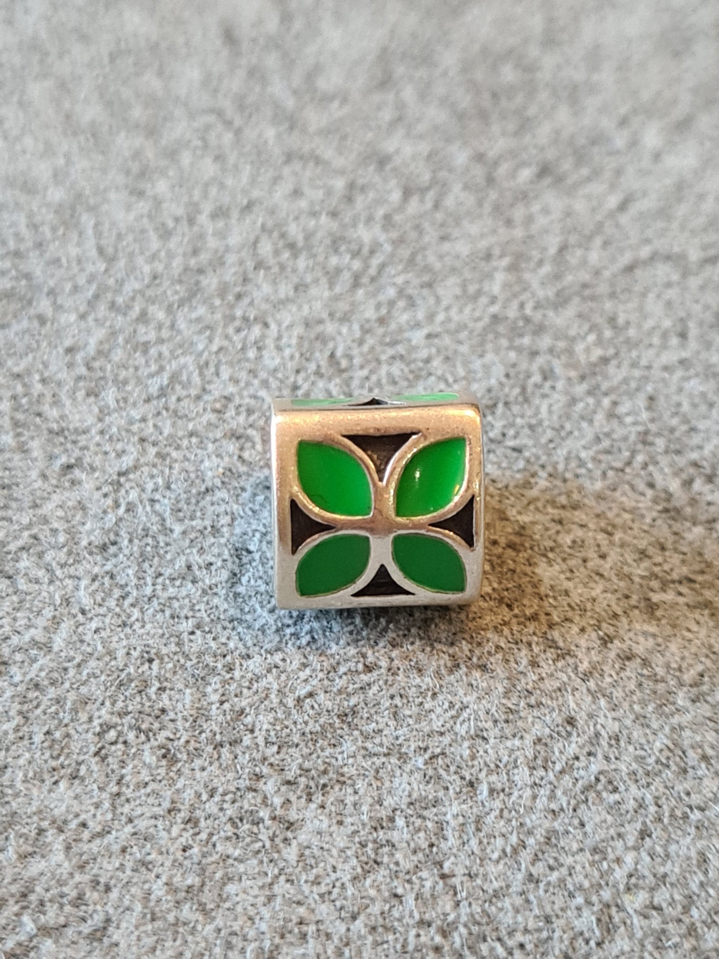 Genuine Pandora Green Enamel Flower Triangular Charm