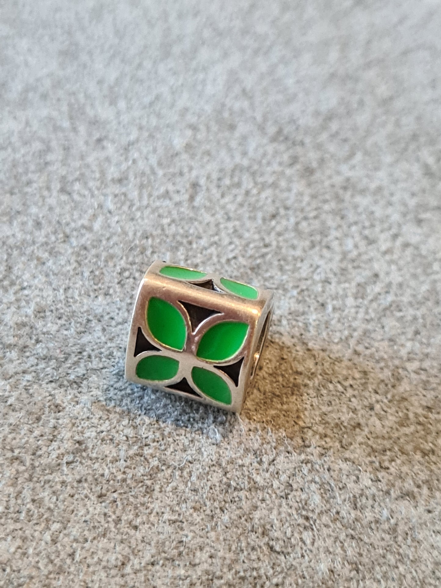 Genuine Pandora Green Enamel Flower Triangular Charm