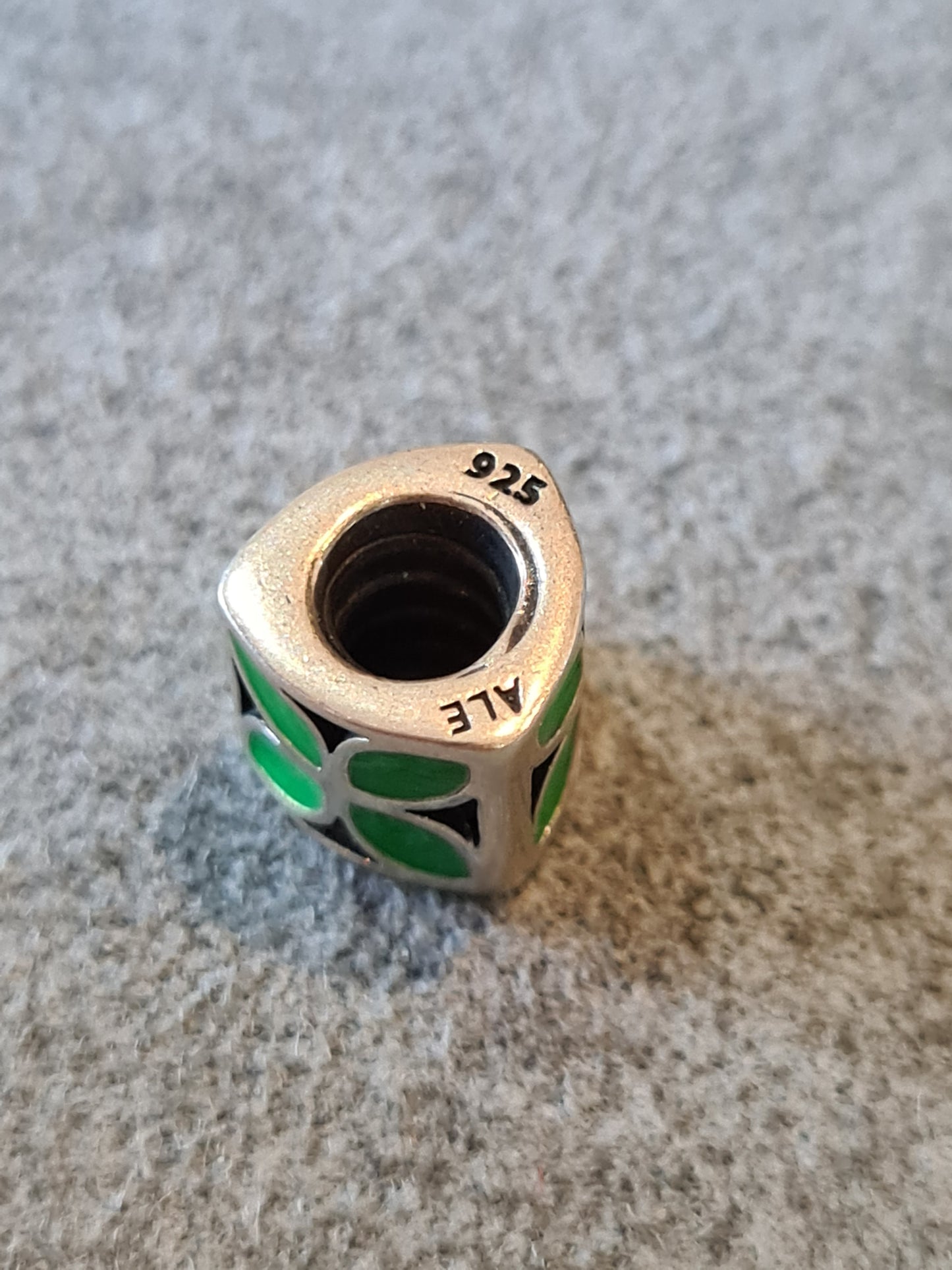Genuine Pandora Green Enamel Flower Triangular Charm