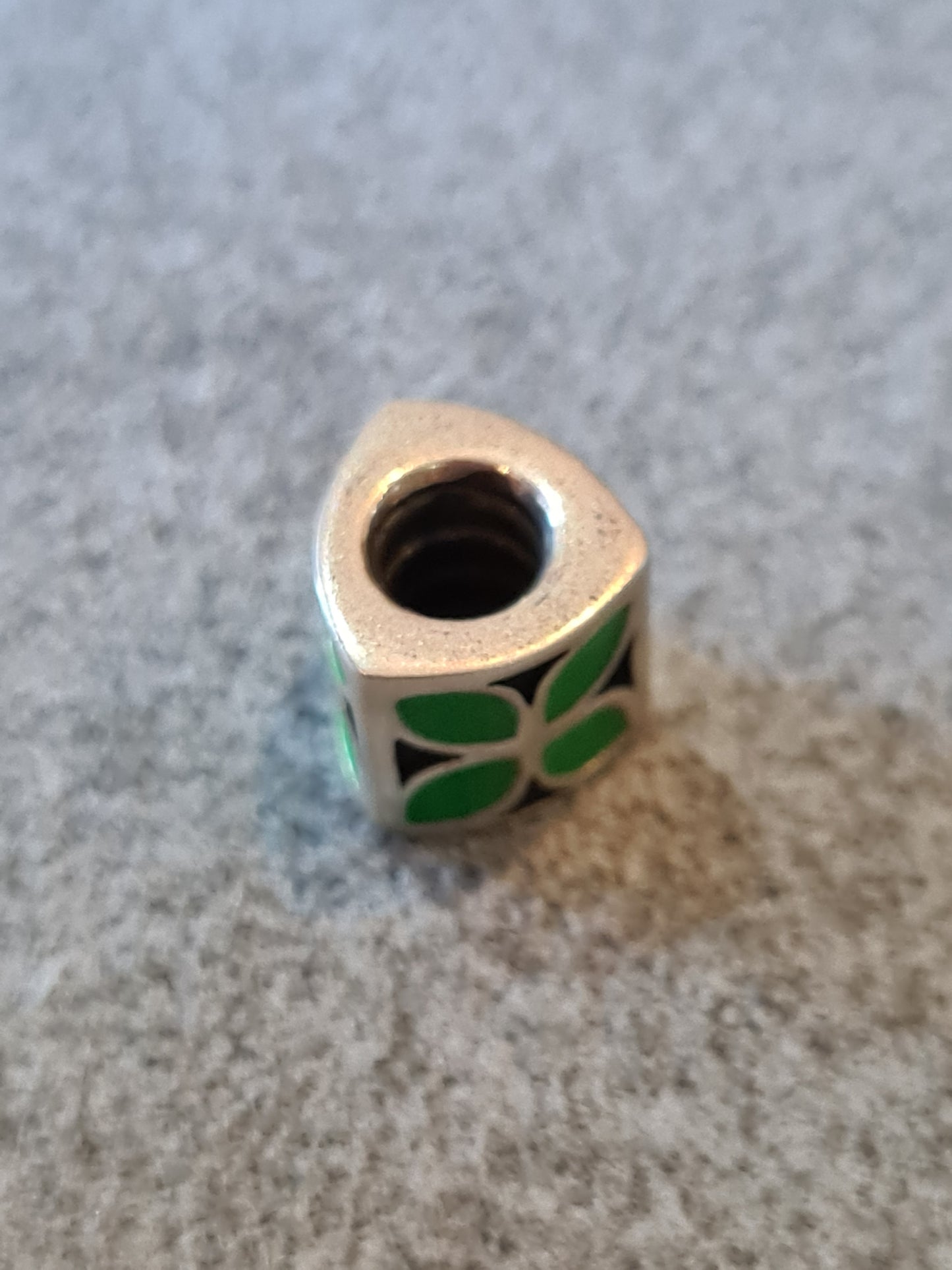 Genuine Pandora Green Enamel Flower Triangular Charm