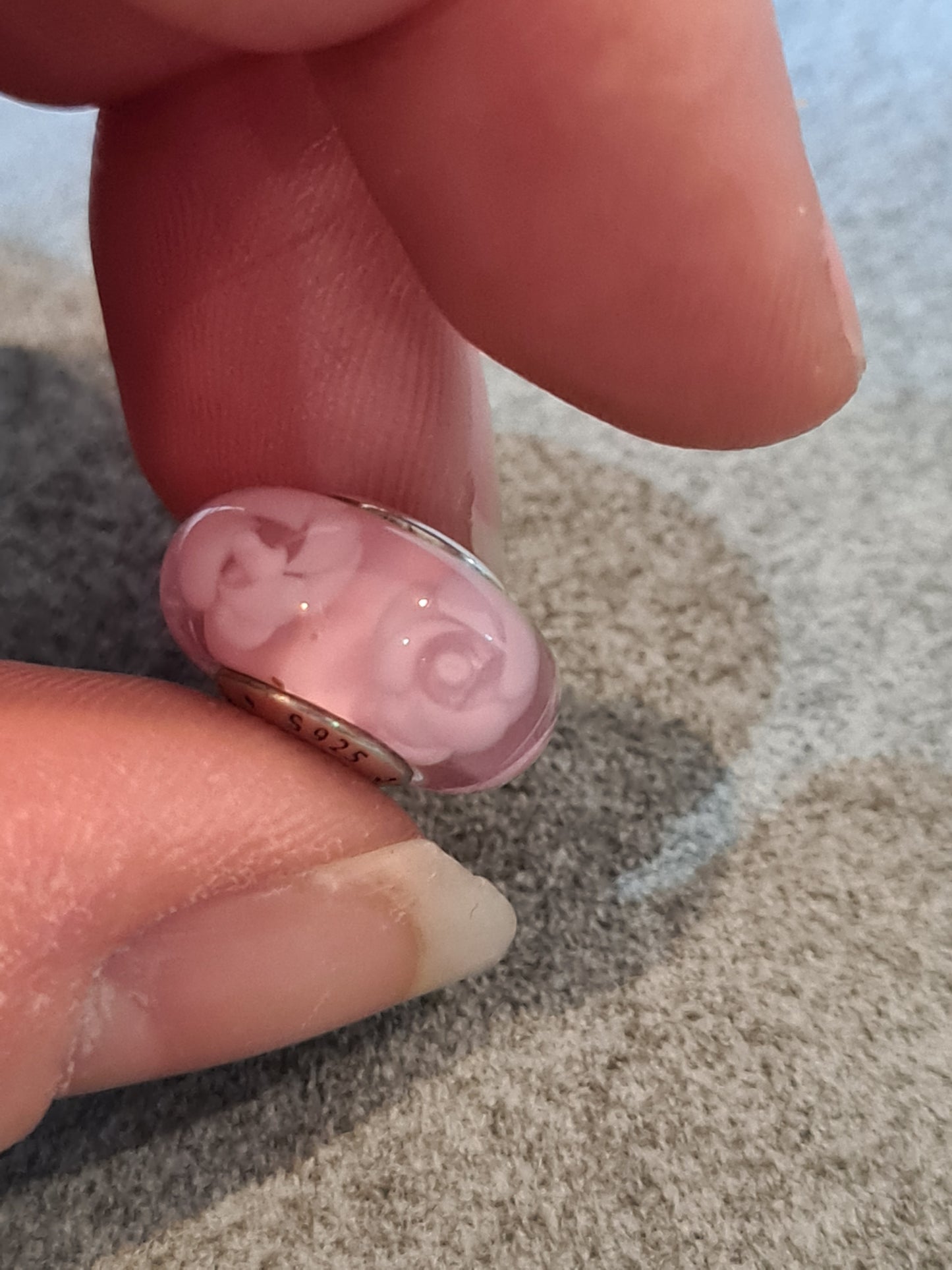 Genuine Pandora Pink Roses Glass Murano Charm