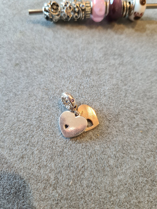 Genuine Pandora Rare Two Heart Rose Gold Dangle "in my heart"