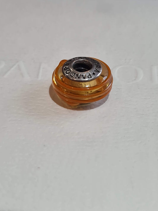 Genuine Pandora Orange Line Swirl Murano Glass Charm
