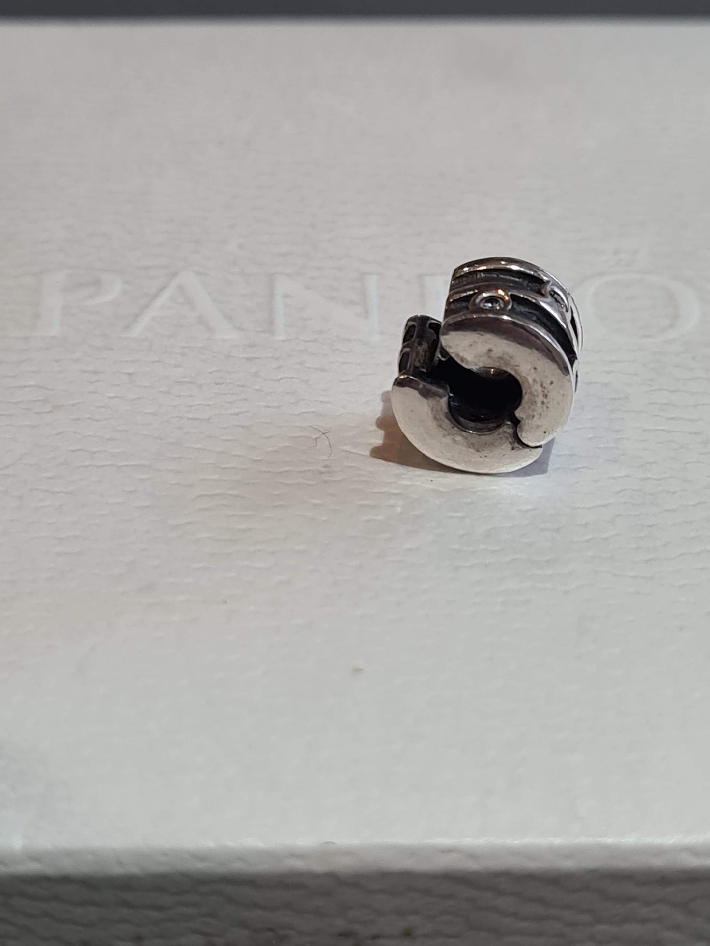 Genuine Pandora Sparkling Clip Charm with Black Lines and Small Cz in Clear SALE