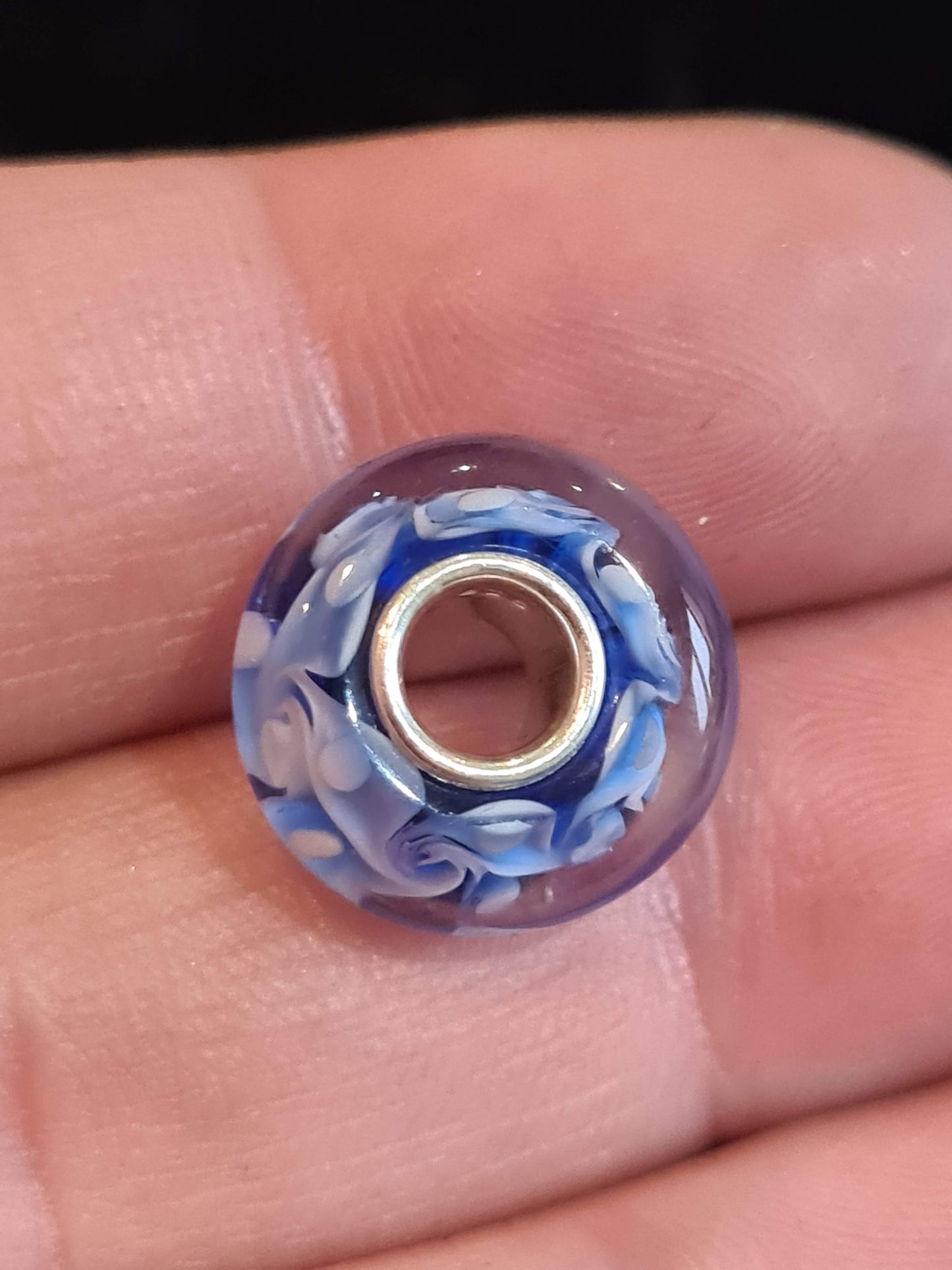 NOT Pandora Blue Wave Sea Ocean White Glass Murano Charm Beautiful