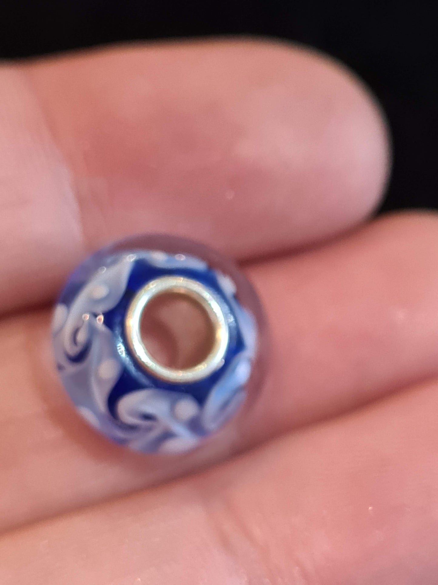 NOT Pandora Blue Wave Sea Ocean White Glass Murano Charm Beautiful