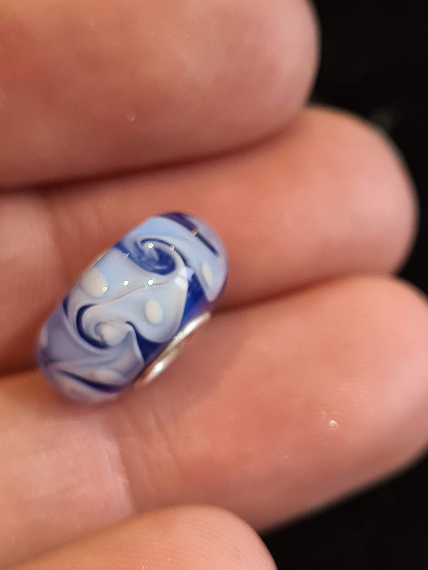 NOT Pandora Blue Wave Sea Ocean White Glass Murano Charm Beautiful