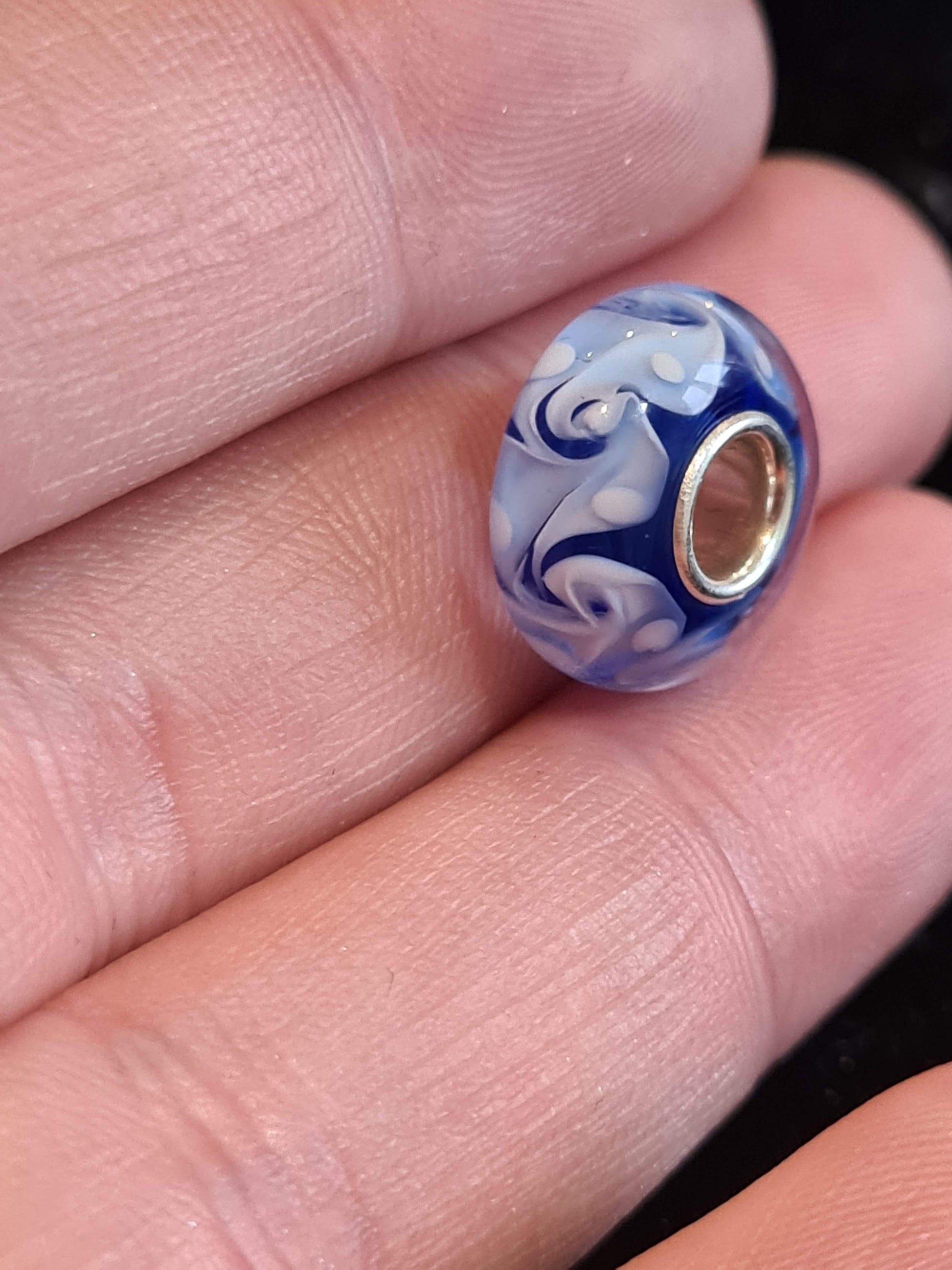 NOT Pandora Blue Wave Sea Ocean White Glass Murano Charm Beautiful