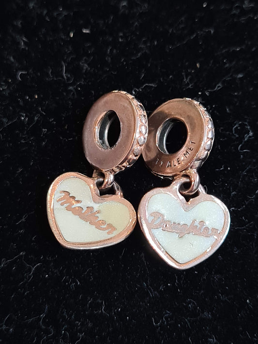 Genuine Pandora Rose Gold Mother & Daughter Dangle Heart Charm