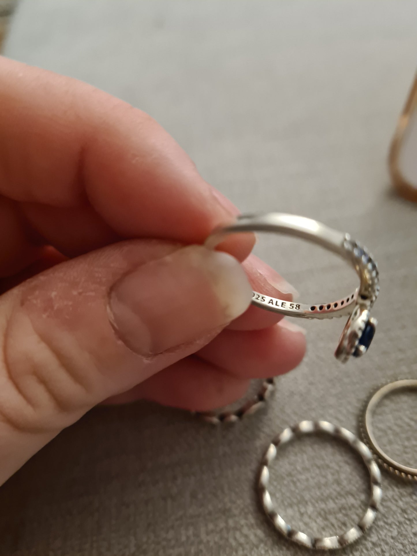 Genuine Pandora Blue Pave Droplet Ring Size 58