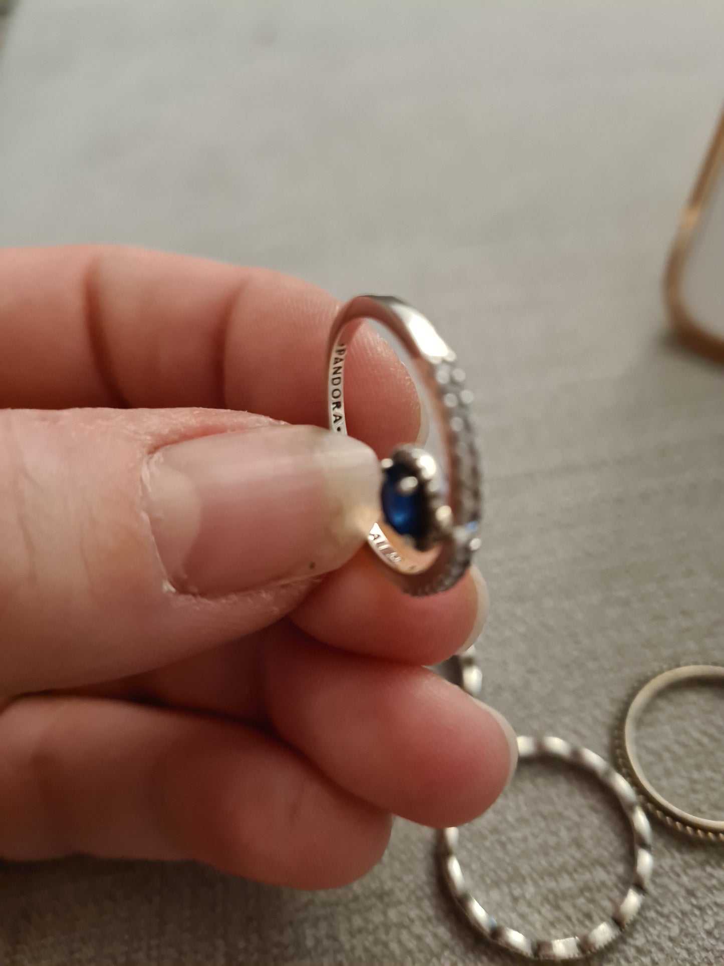 Genuine Pandora Blue Pave Droplet Ring Size 58