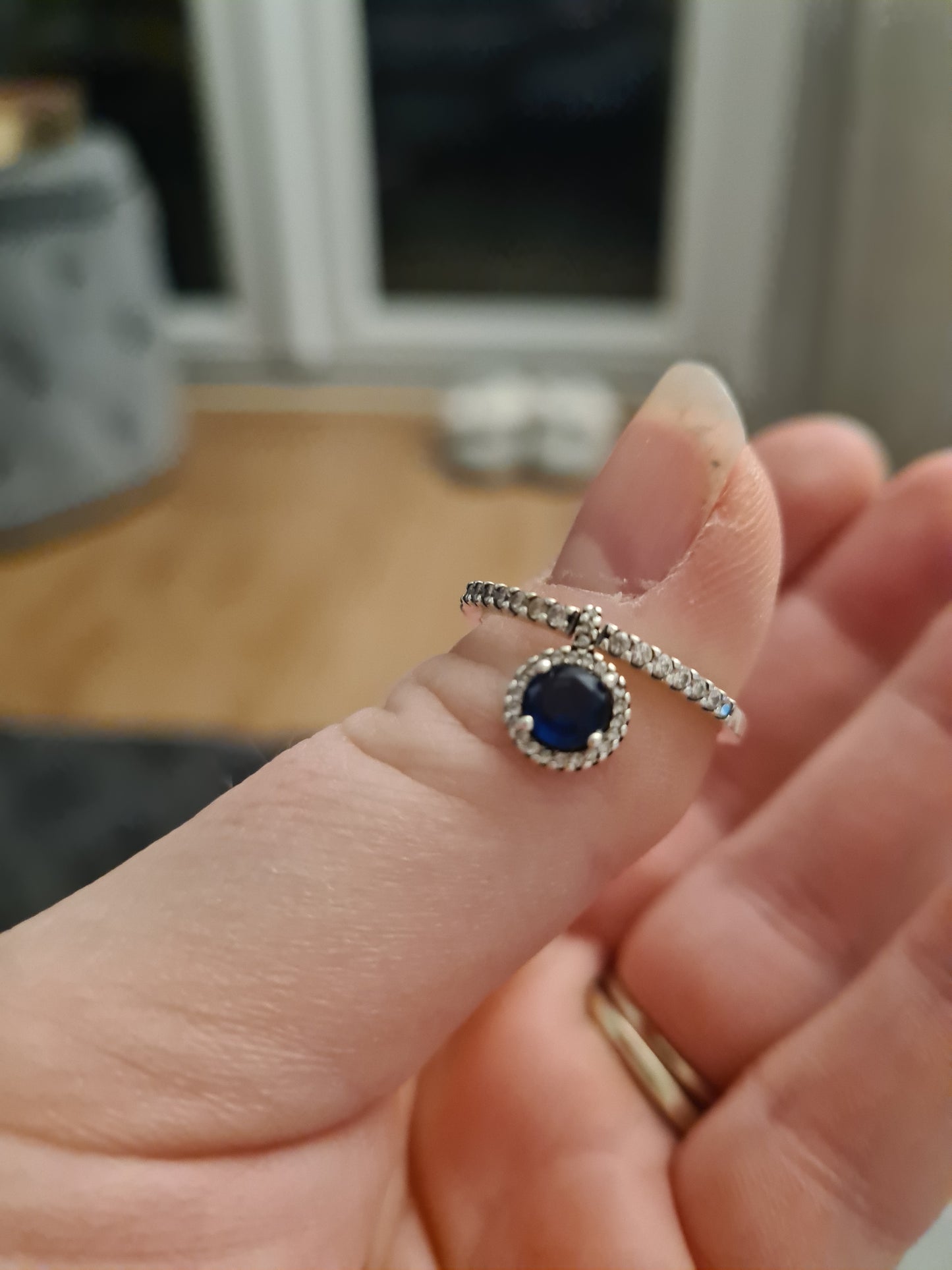 Genuine Pandora Blue Pave Droplet Ring Size 58