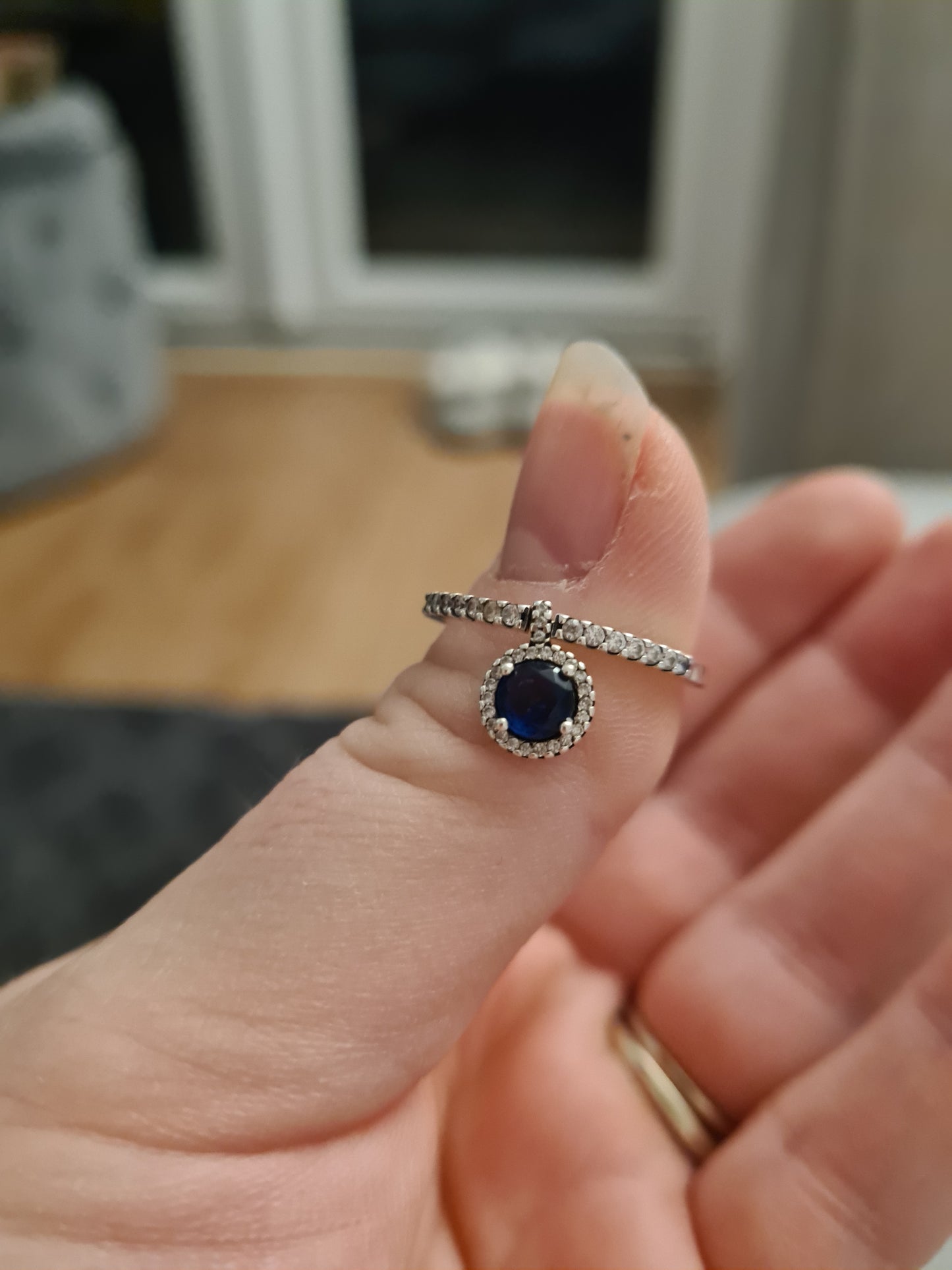 Genuine Pandora Blue Pave Droplet Ring Size 58